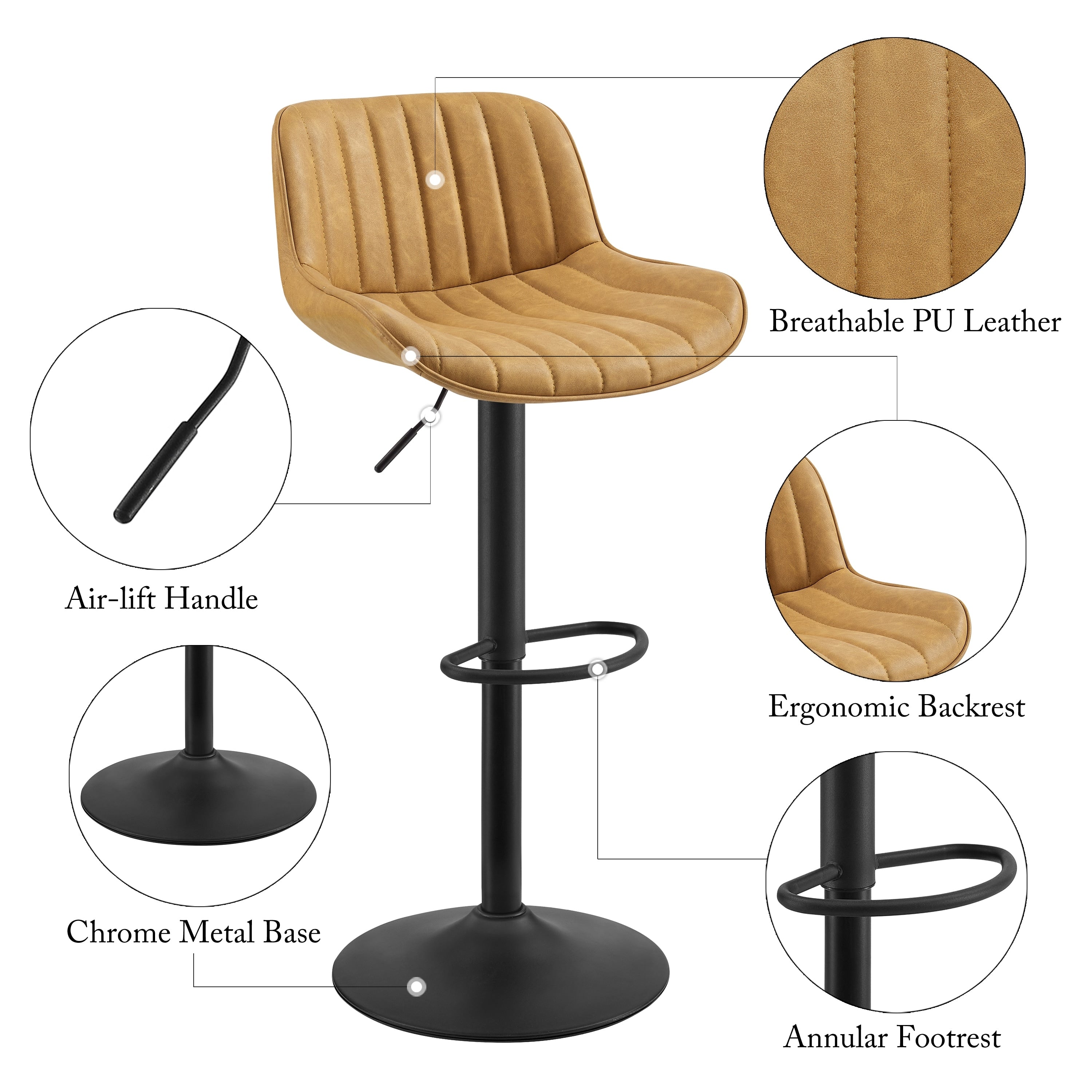 Art Leon Adjustable Height Swivel Barstool, Set of 2