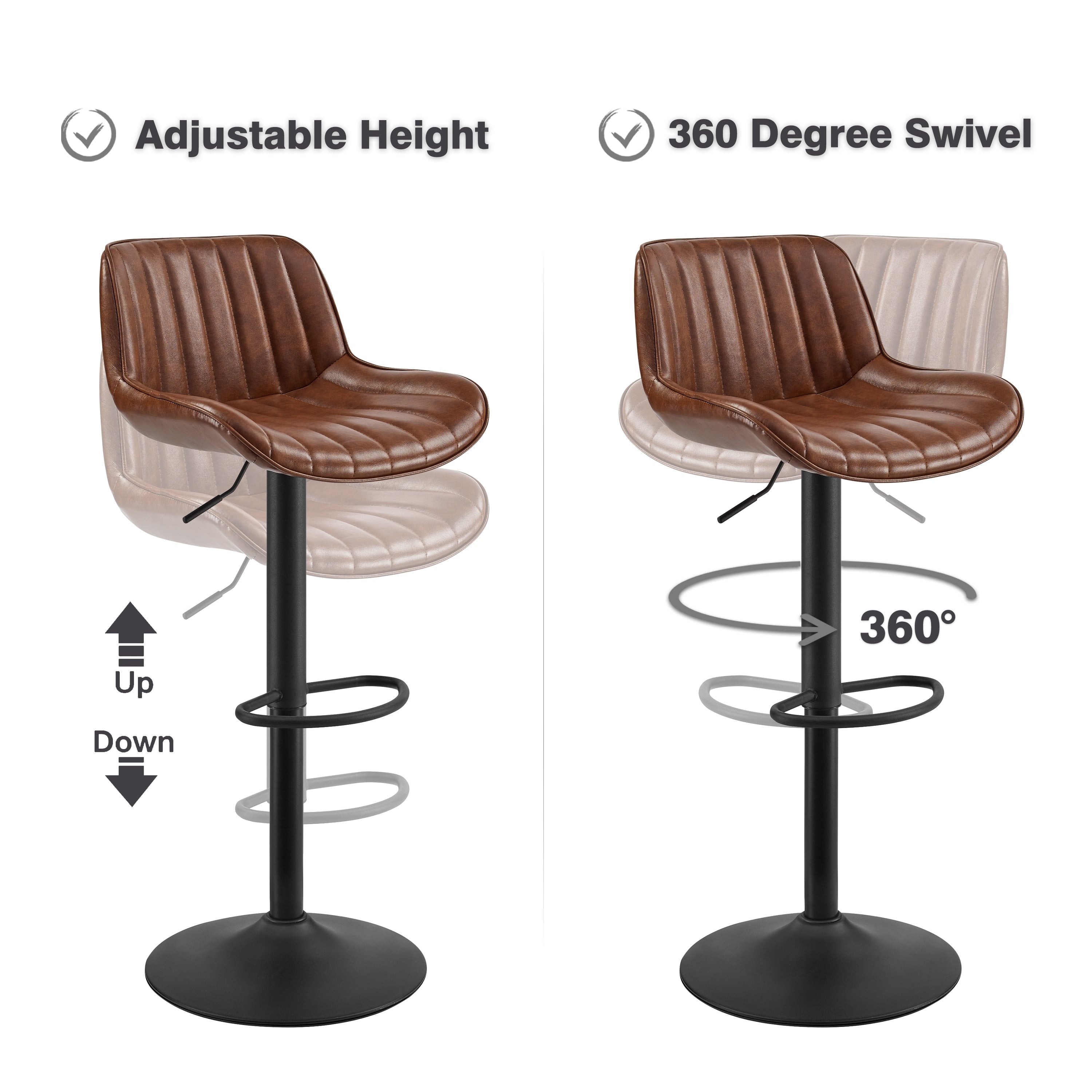 Art Leon Adjustable Height Swivel Barstool, Set of 2