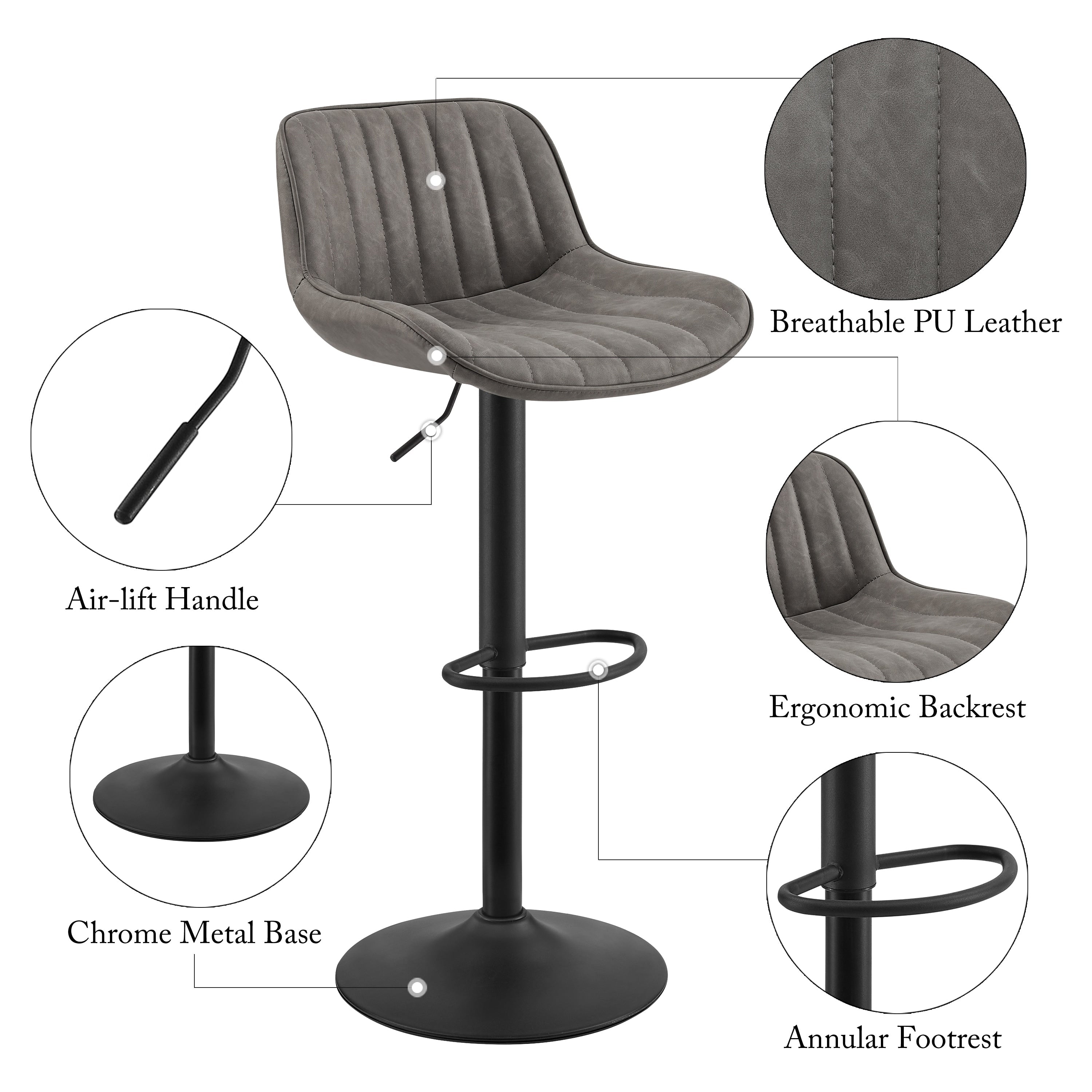 Art Leon Adjustable Height Swivel Barstool, Set of 2