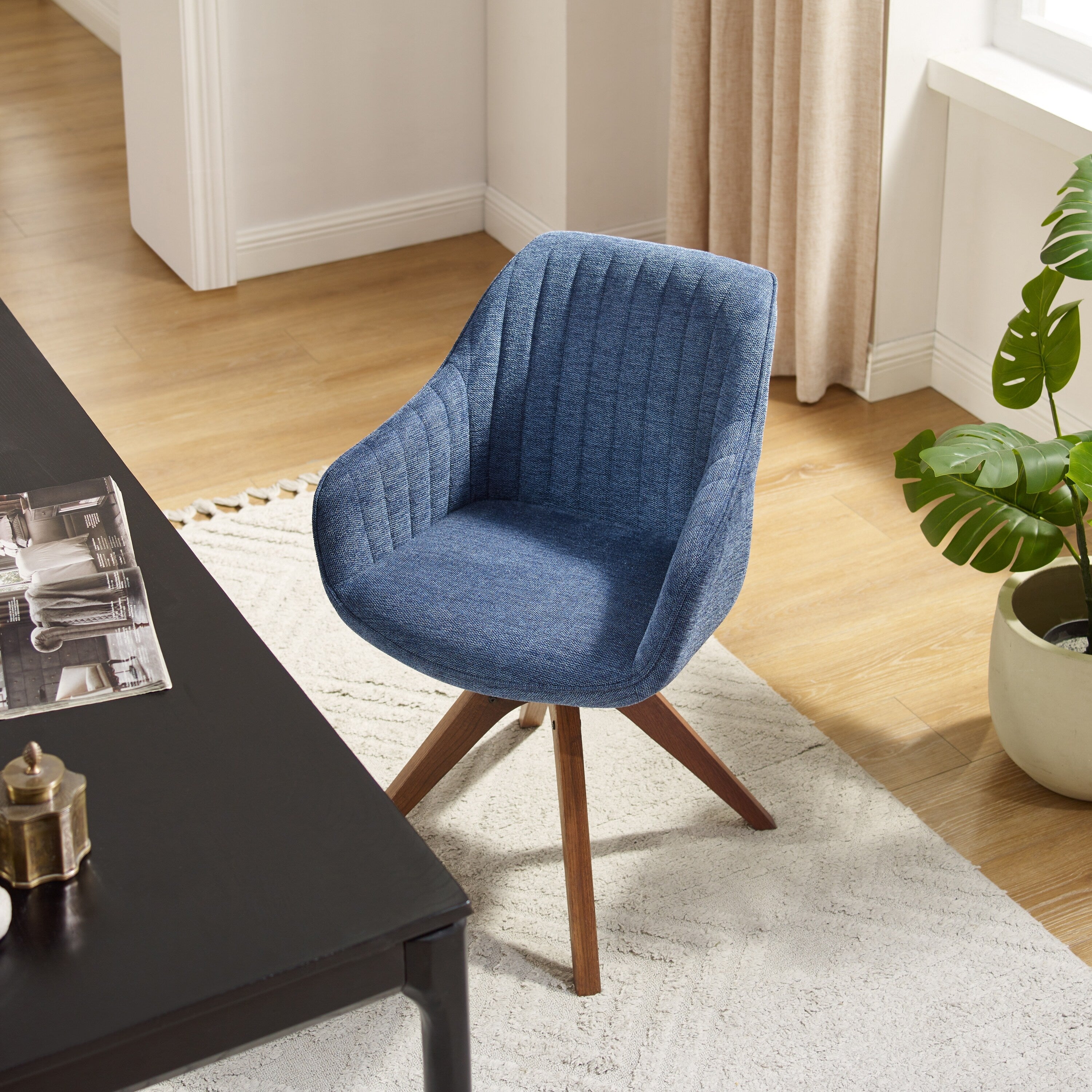 Art Leon Modern Home Office Swivel Arm Accent Chair with Wood Legs