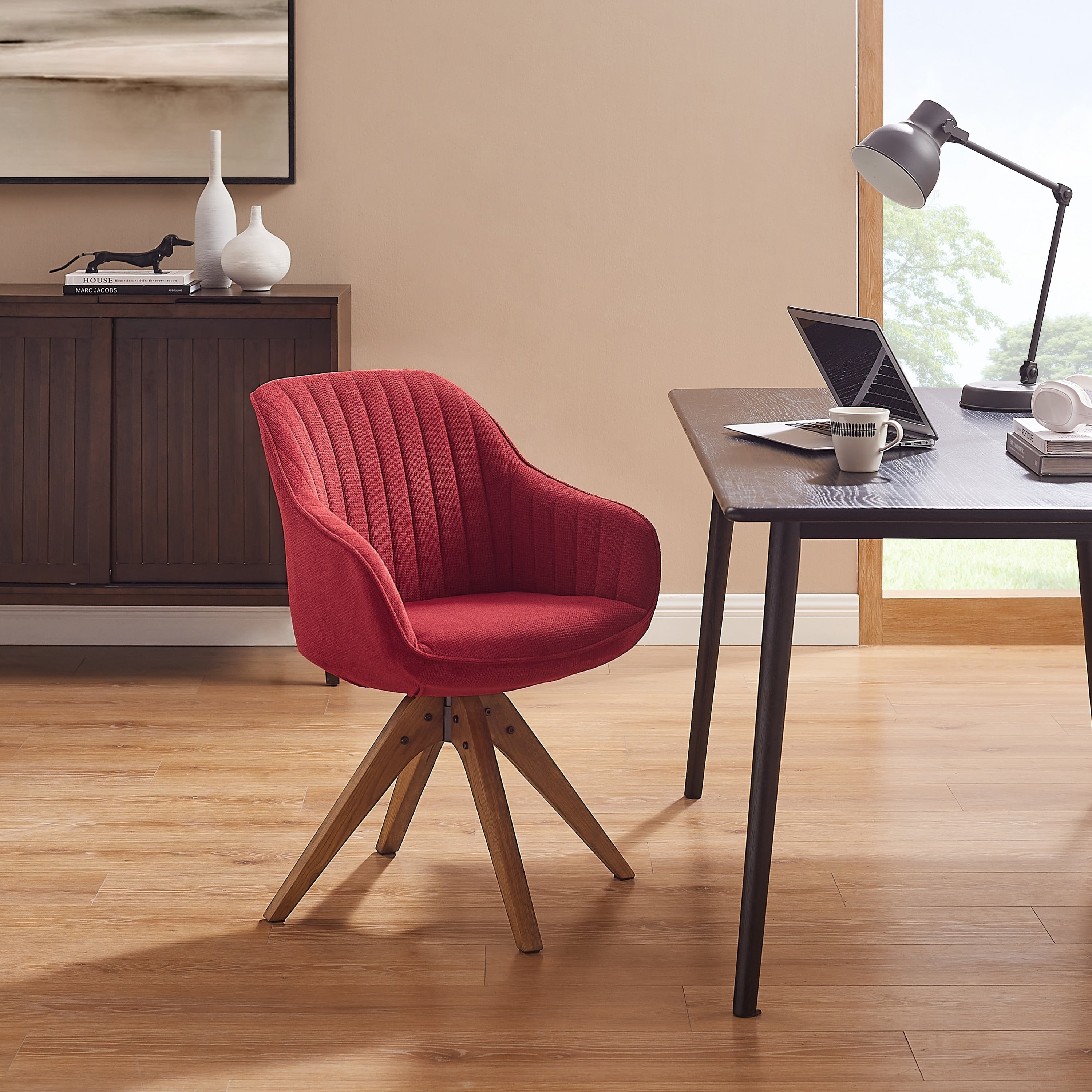 Art Leon Modern Home Office Swivel Arm Accent Chair with Wood Legs