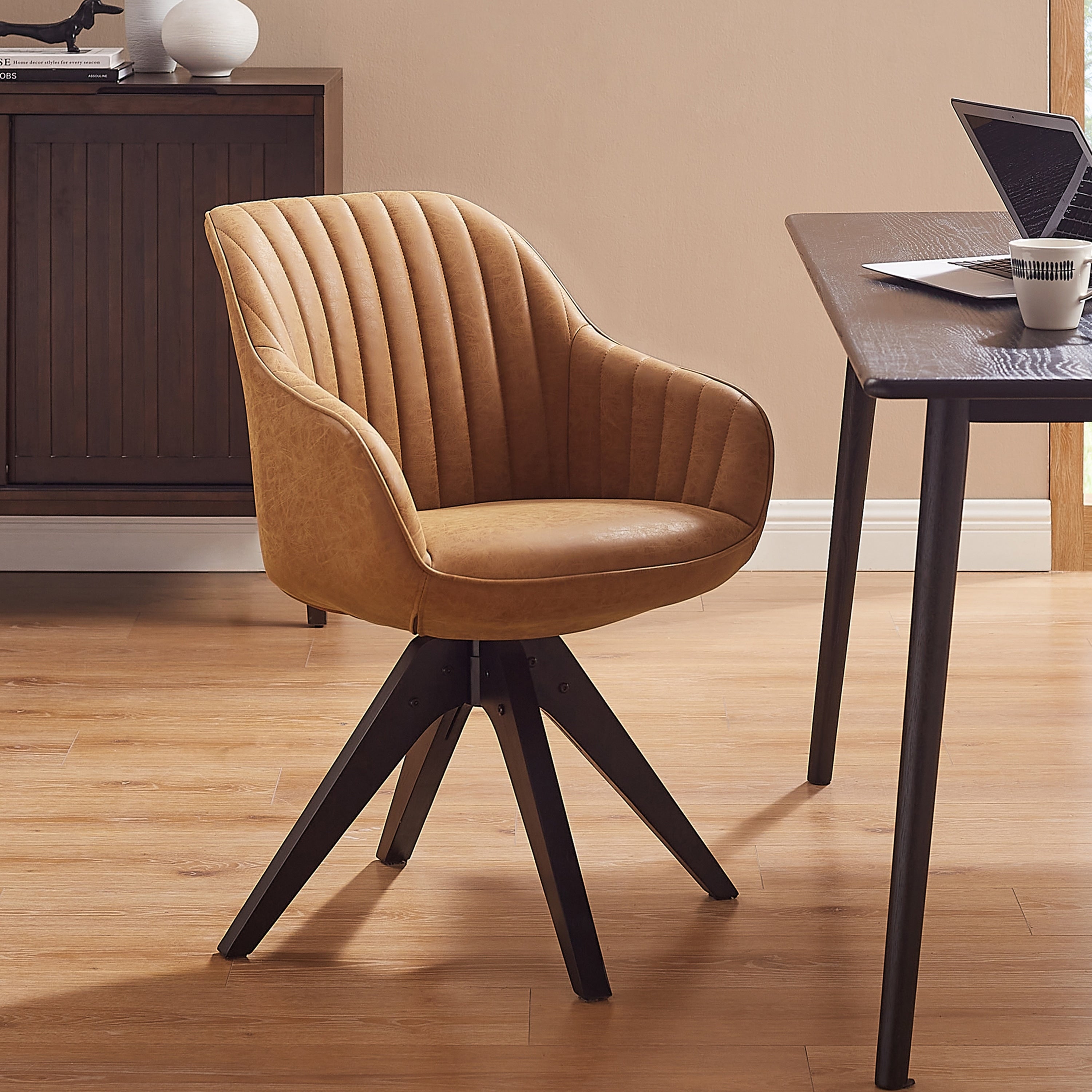 Art Leon Modern Home Office Swivel Arm Accent Chair with Wood Legs