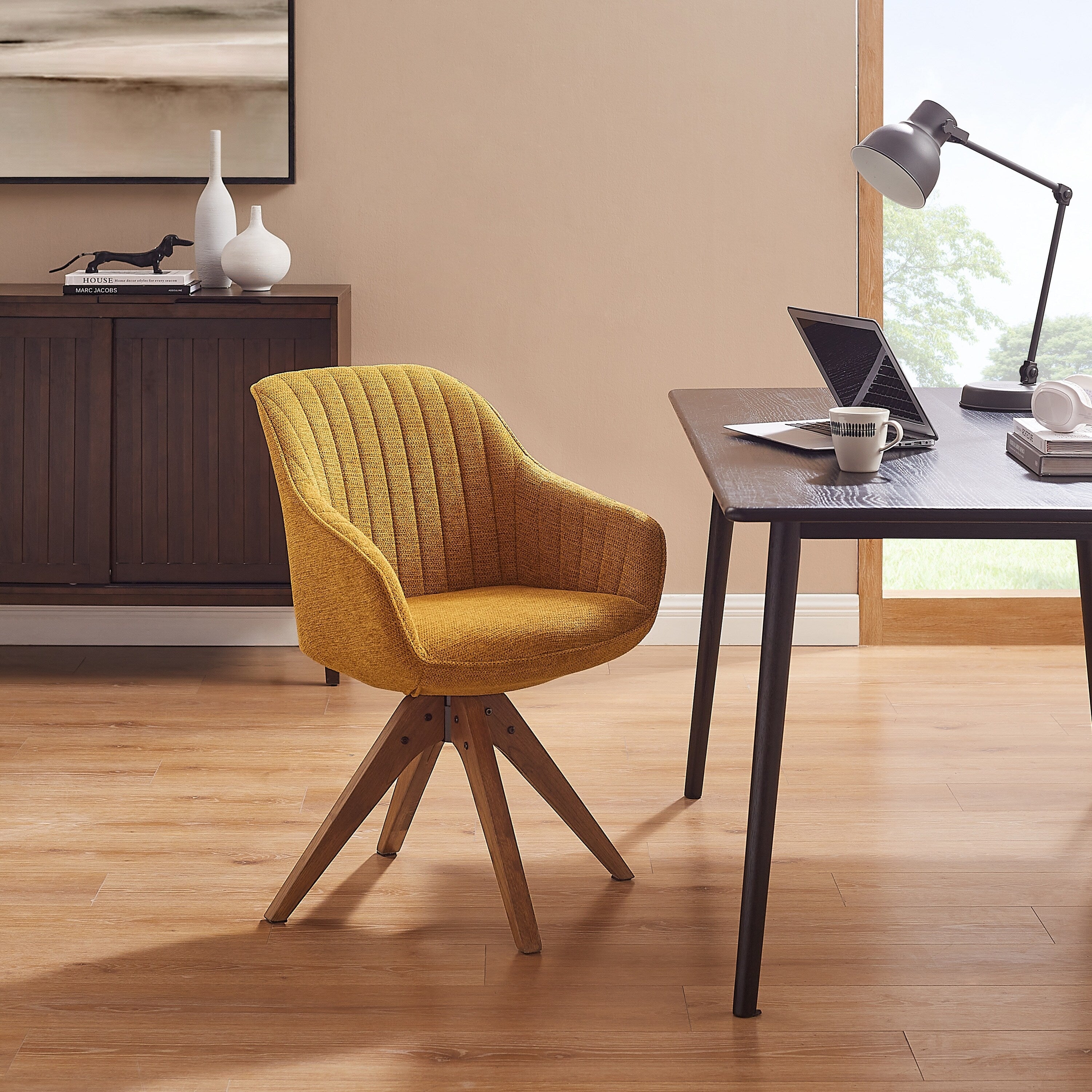 Art Leon Modern Home Office Swivel Arm Accent Chair with Wood Legs