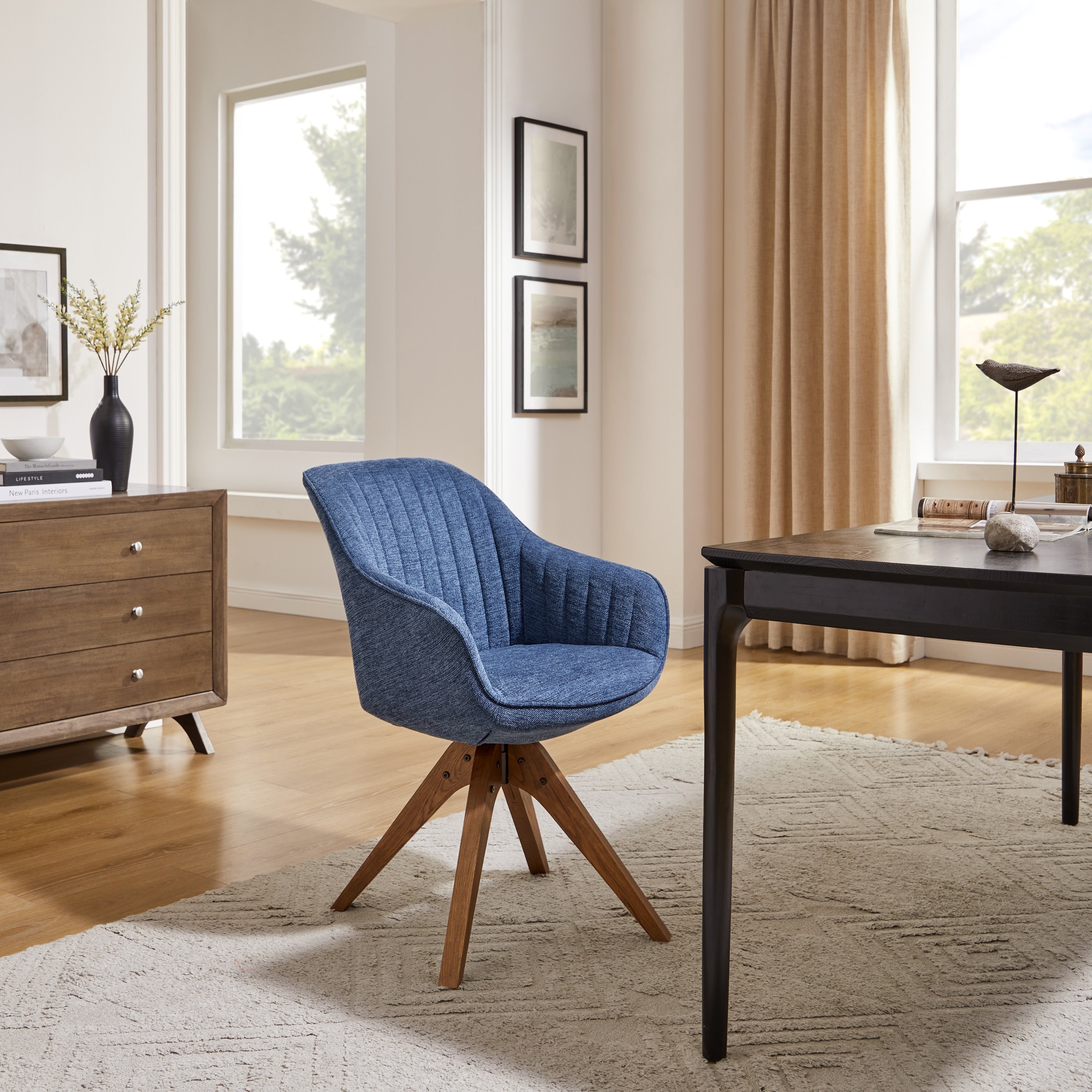 Art Leon Modern Home Office Swivel Arm Accent Chair with Wood Legs