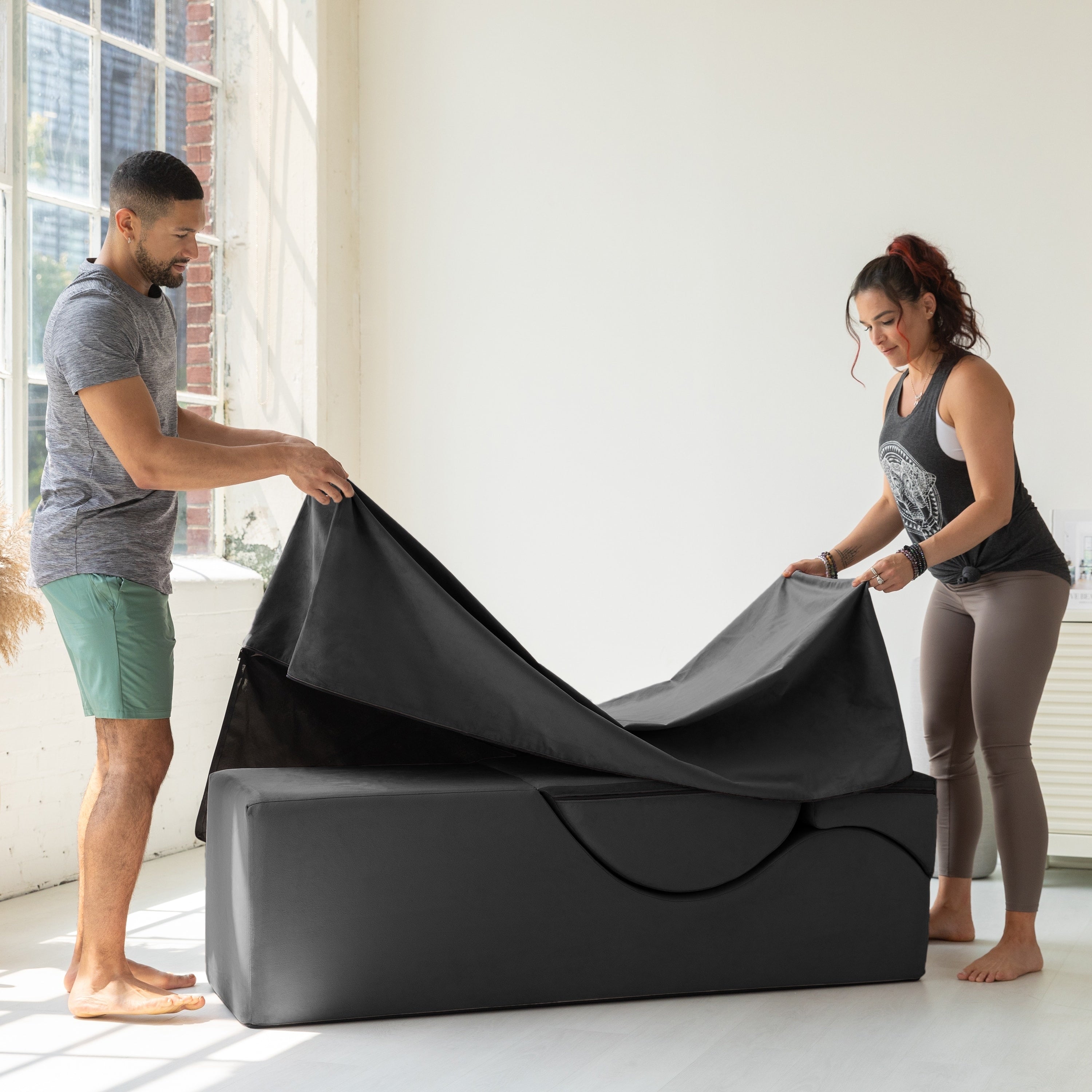 Avana Kami Convertible Chaise / Yoga & Massage - 2-In-1 Ottoman with Concealed Fold Out Yoga Lounge Chair, Microvelvet - N/A