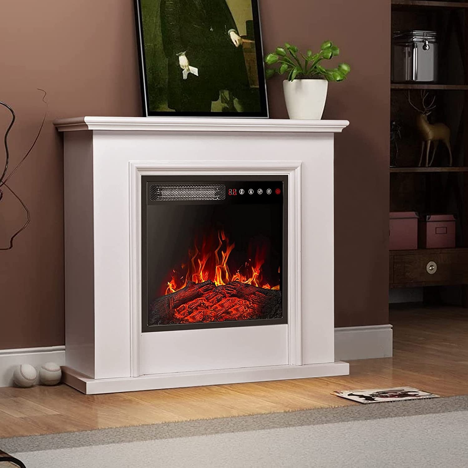 BOSSIN 43 Electric Fireplace with Mantel, 23 inch Electric Fireplace Insert,Freestanding TV Stand with Fireplace Wooden Firebox