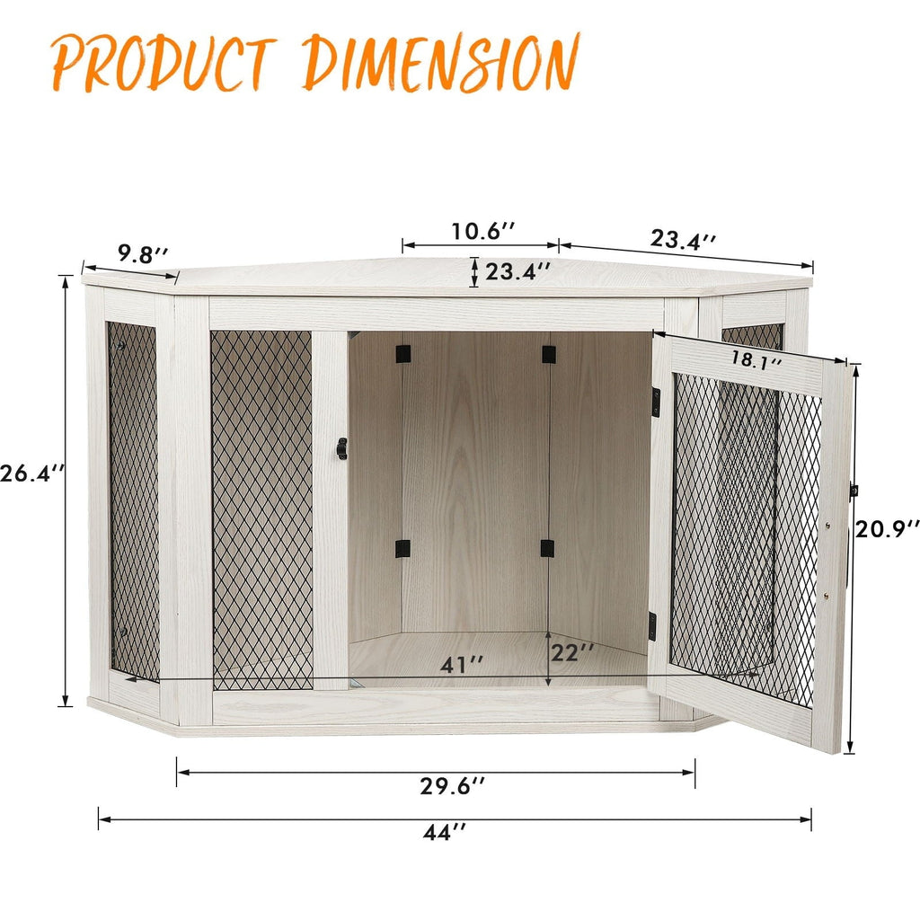 BOSSIN Corner Dog Crate Furniture,44/52 inch Wooden Dog Kennel Furniture with Mesh,Decorative Wood Dog House for Indoor use
