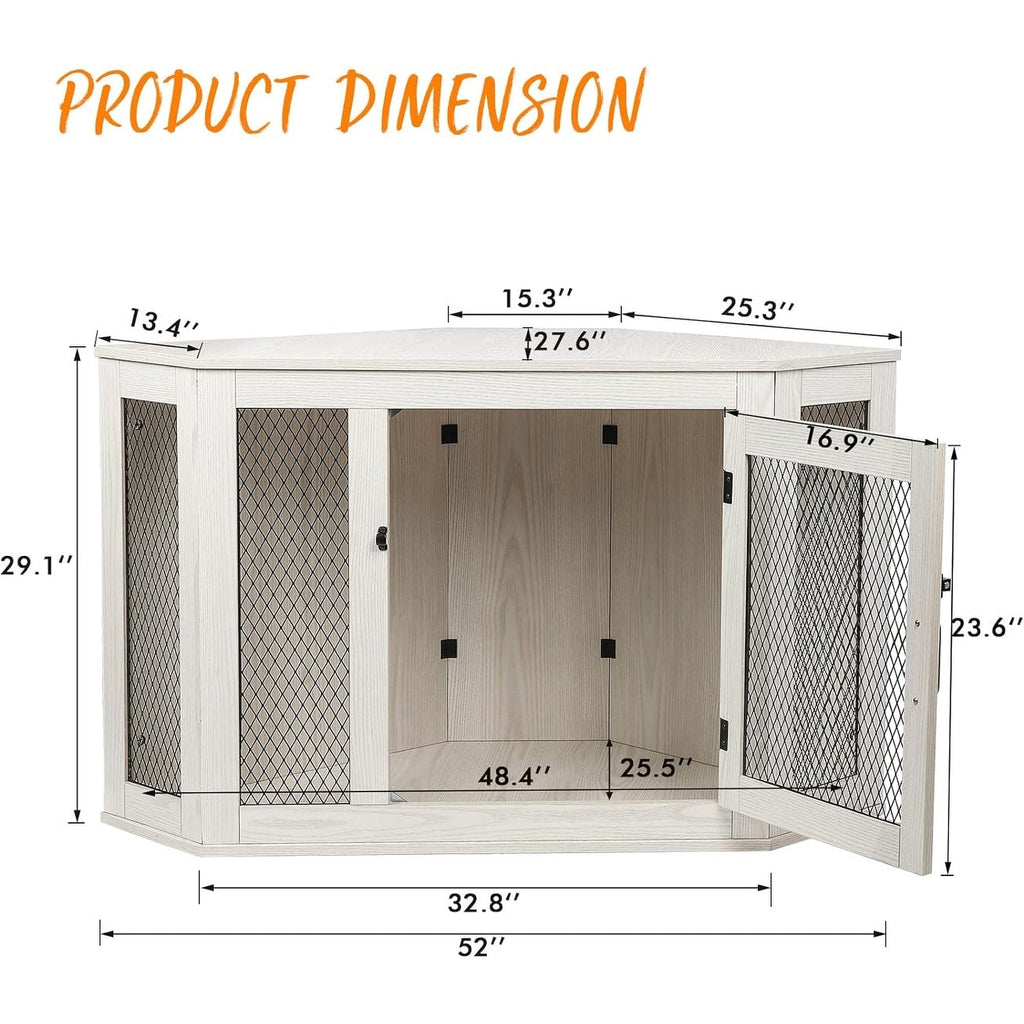 BOSSIN Corner Dog Crate Furniture,44/52 inch Wooden Dog Kennel Furniture with Mesh,Decorative Wood Dog House for Indoor use