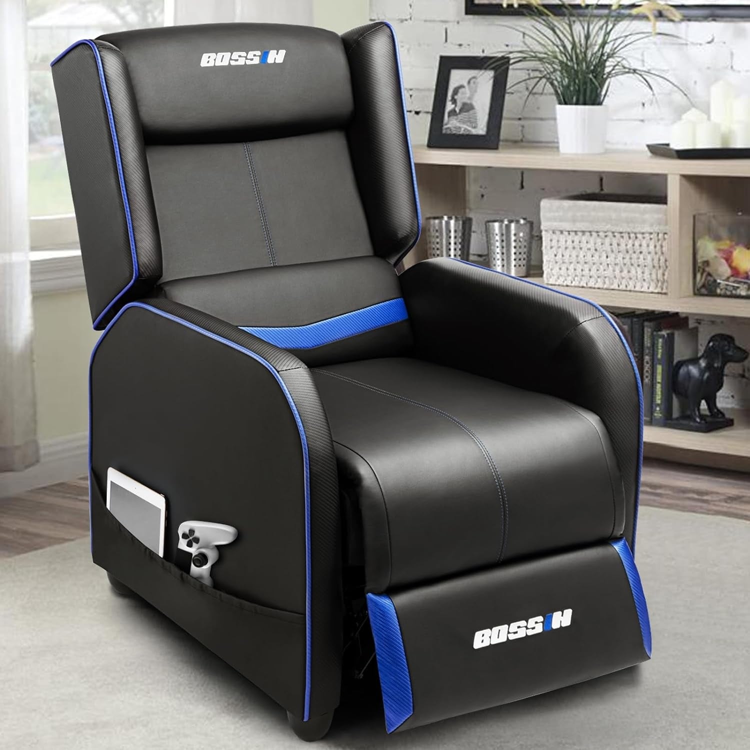 BOSSIN PU Leather Ergonomic Gaming Single Recliner Seating Sofa for Living Room