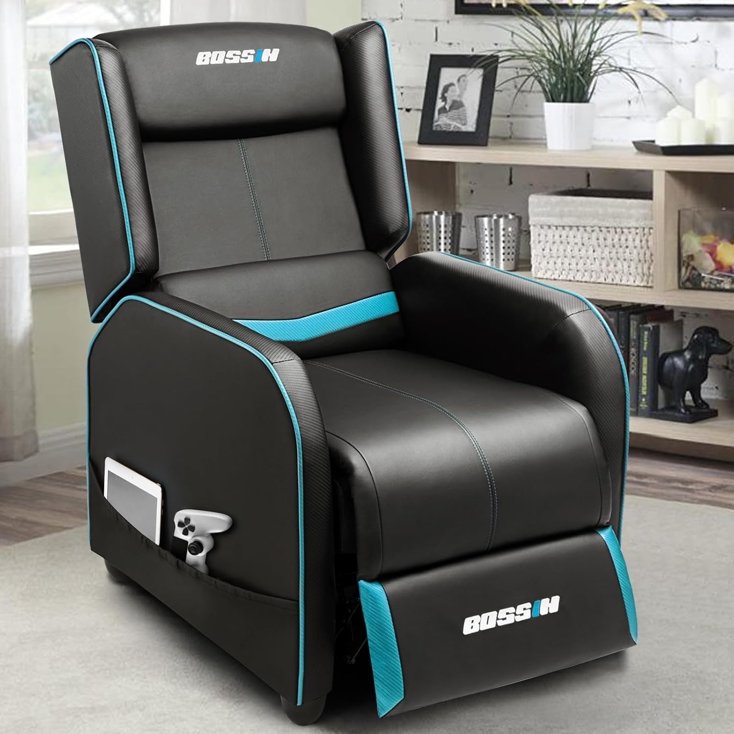BOSSIN PU Leather Ergonomic Gaming Single Recliner Seating Sofa for Living Room