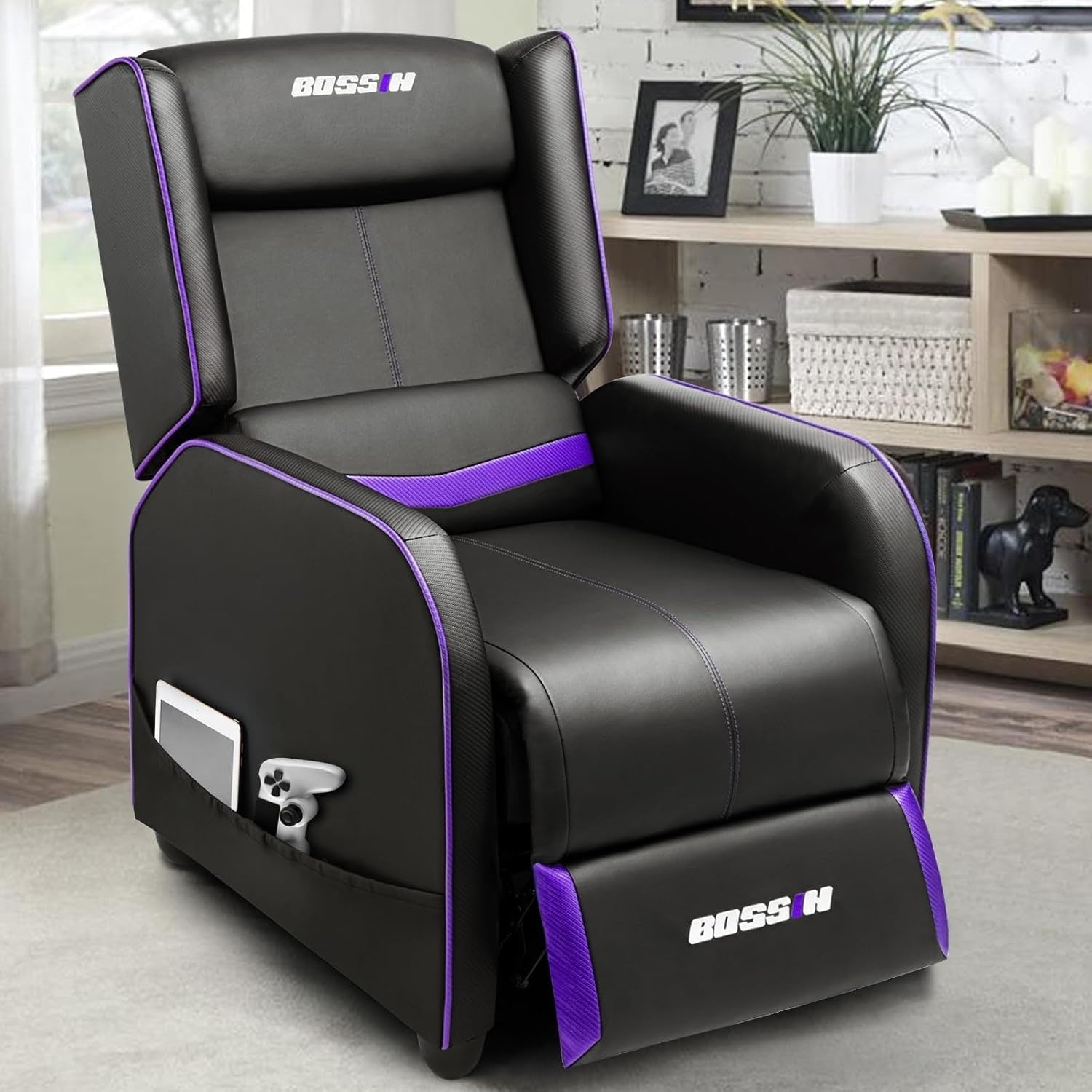 BOSSIN PU Leather Ergonomic Gaming Single Recliner Seating Sofa for Living Room