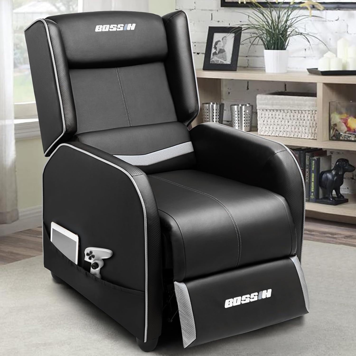 BOSSIN PU Leather Ergonomic Gaming Single Recliner Seating Sofa for Living Room