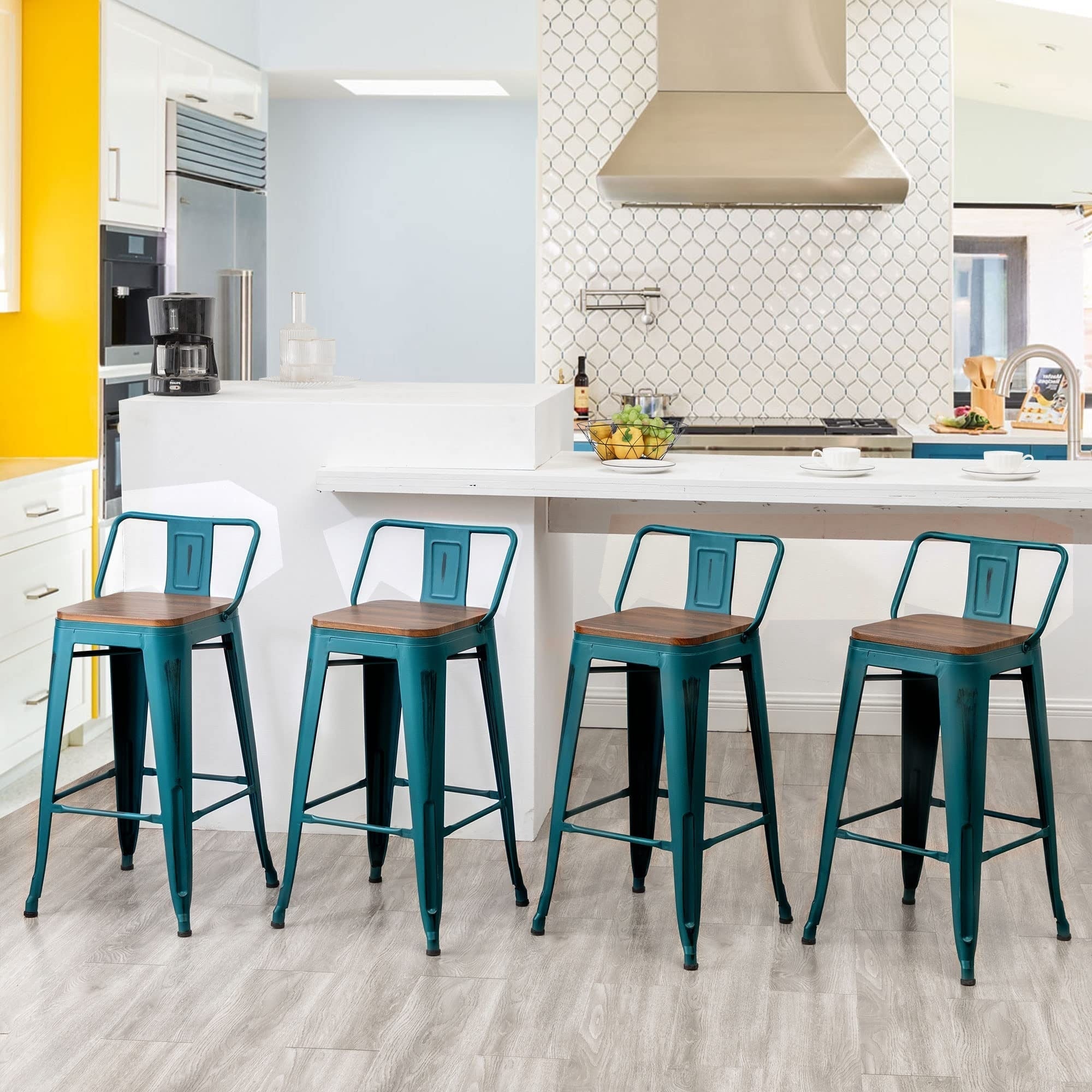 Bar Stools With Back set of 4 Industrial Metal Barstools with Wooden Seats
