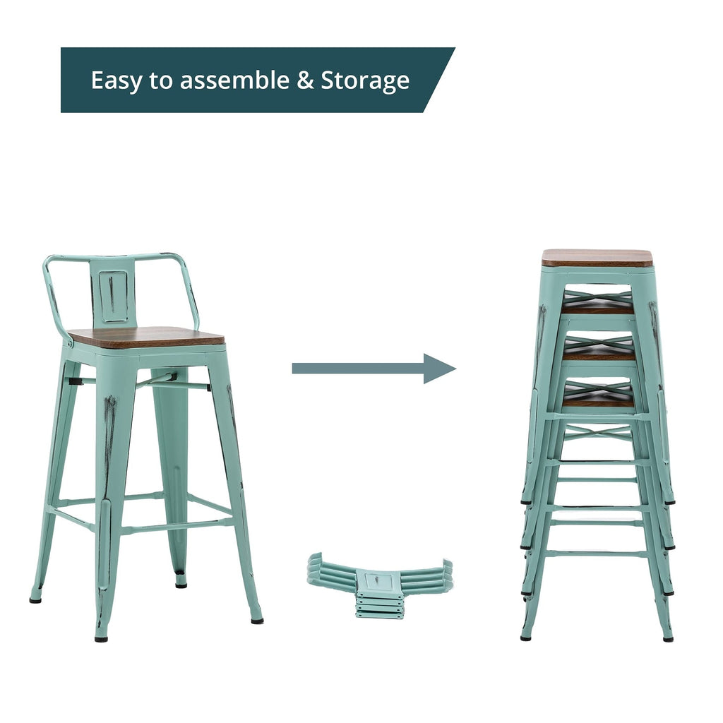 Bar Stools With Back set of 4 Industrial Metal Barstools with Wooden Seats