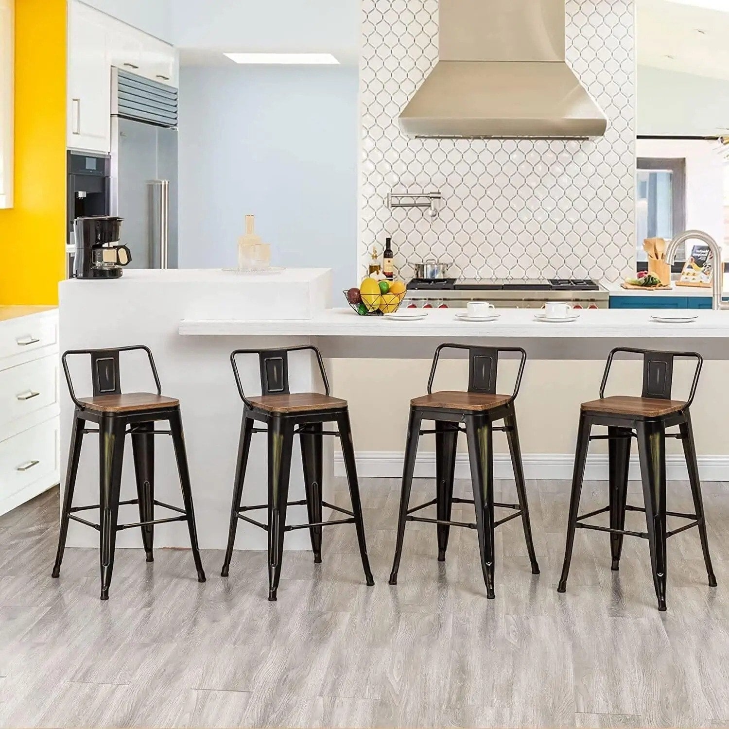 Bar Stools With Back set of 4 Industrial Metal Barstools with Wooden Seats