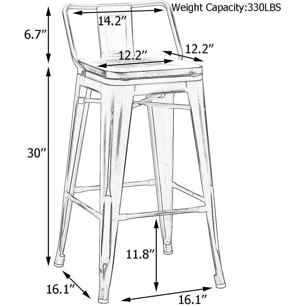 Bar Stools With Back set of 4 Industrial Metal Barstools with Wooden Seats