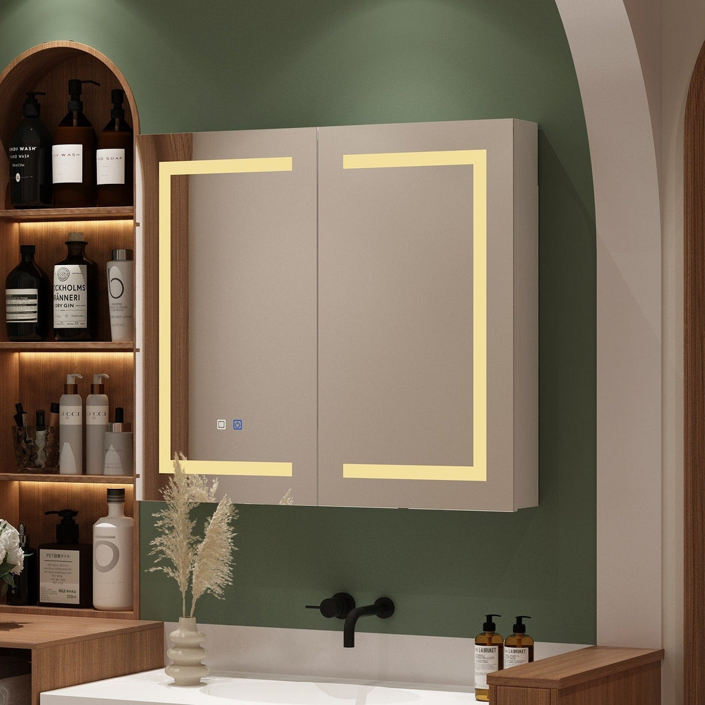 Bathroom Medicine Cabinet LED Mirror Anti-Fog 6000K Wall Cabinet White