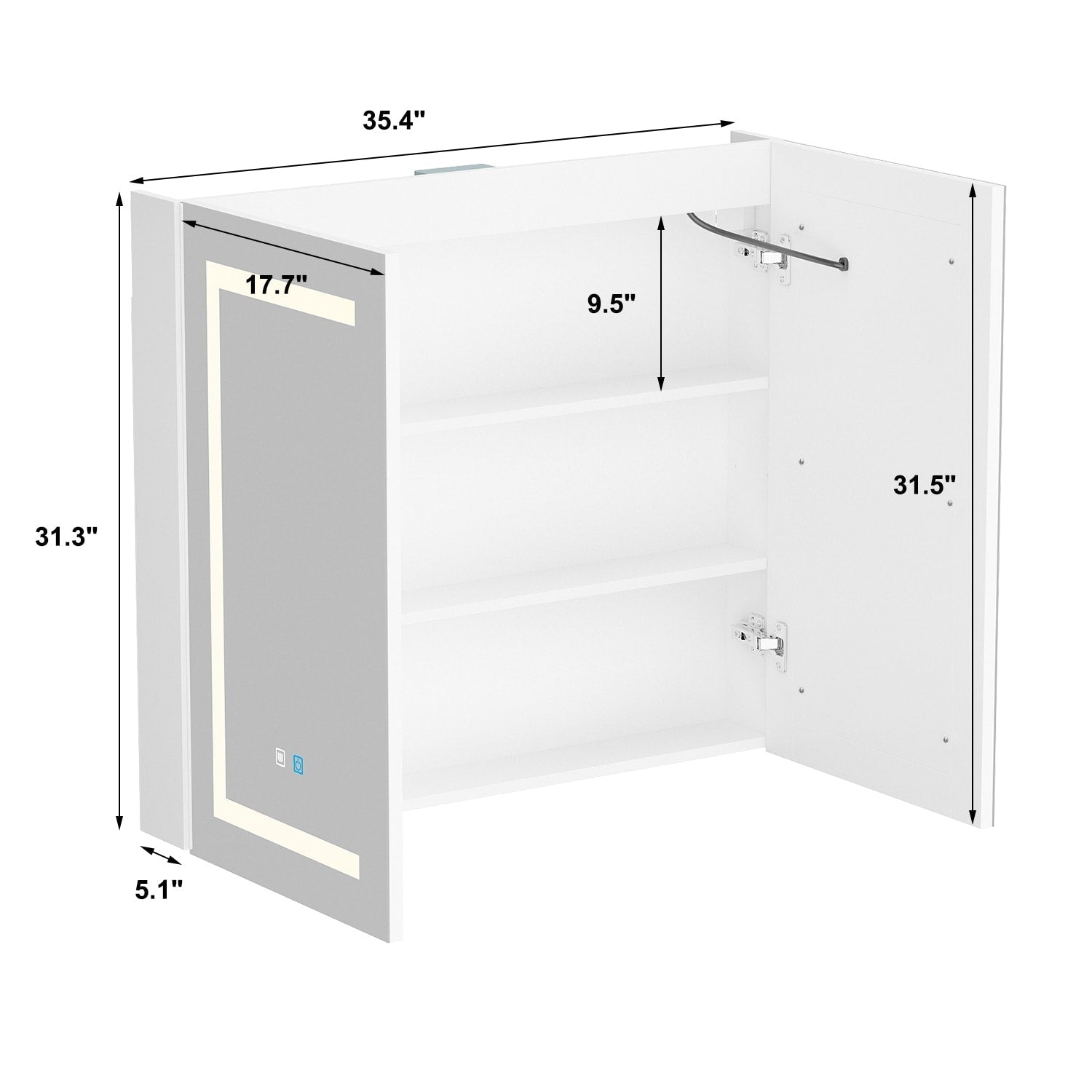 Bathroom Medicine Cabinet LED Mirror Anti-Fog 6000K Wall Cabinet White