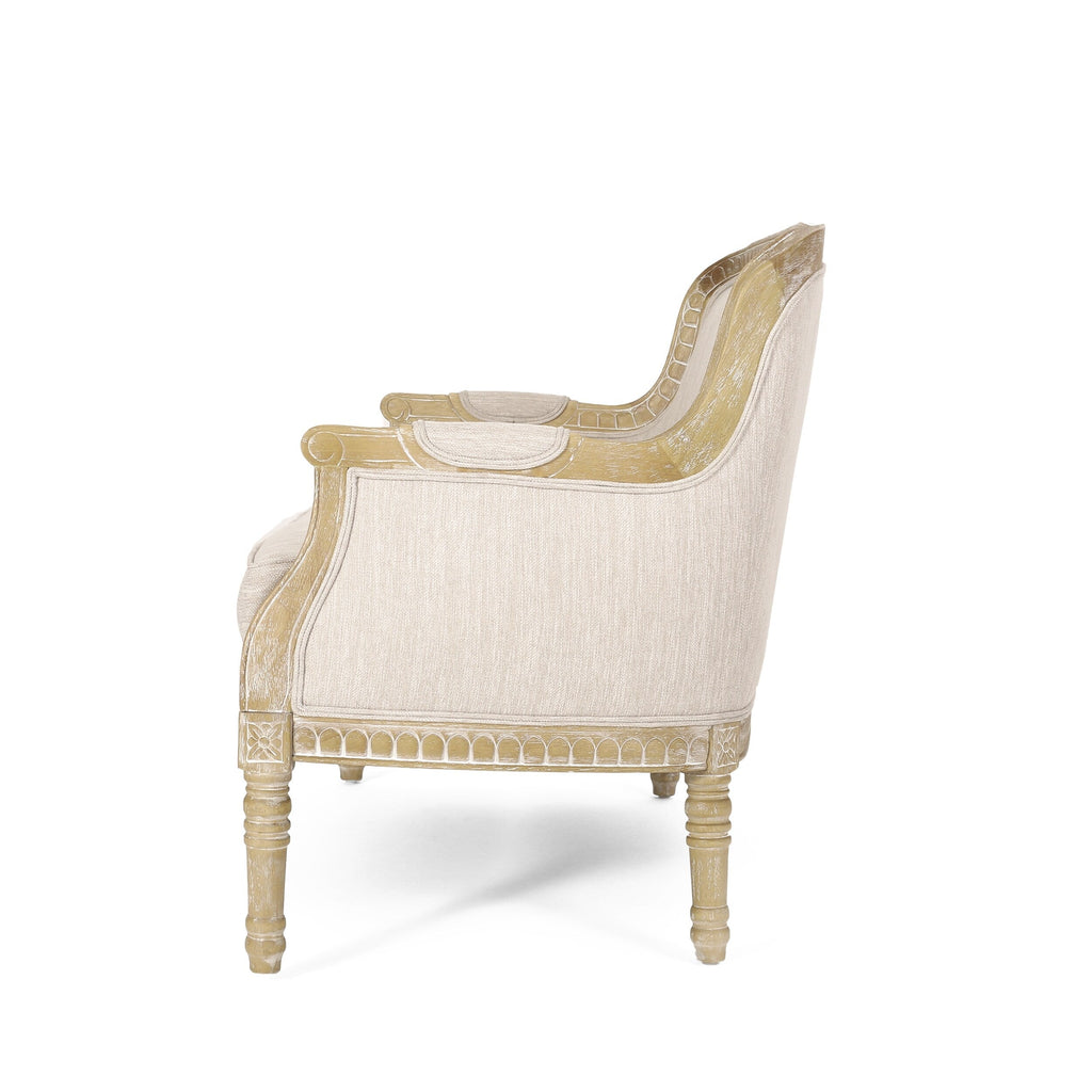 Beige Brown Wood Loveseat Sofa with Rubber Wood Frame