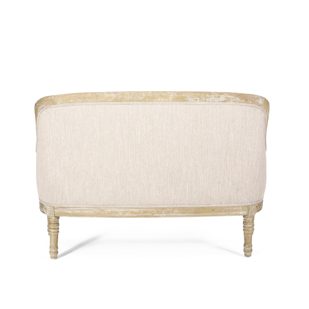 Beige Brown Wood Loveseat Sofa with Rubber Wood Frame