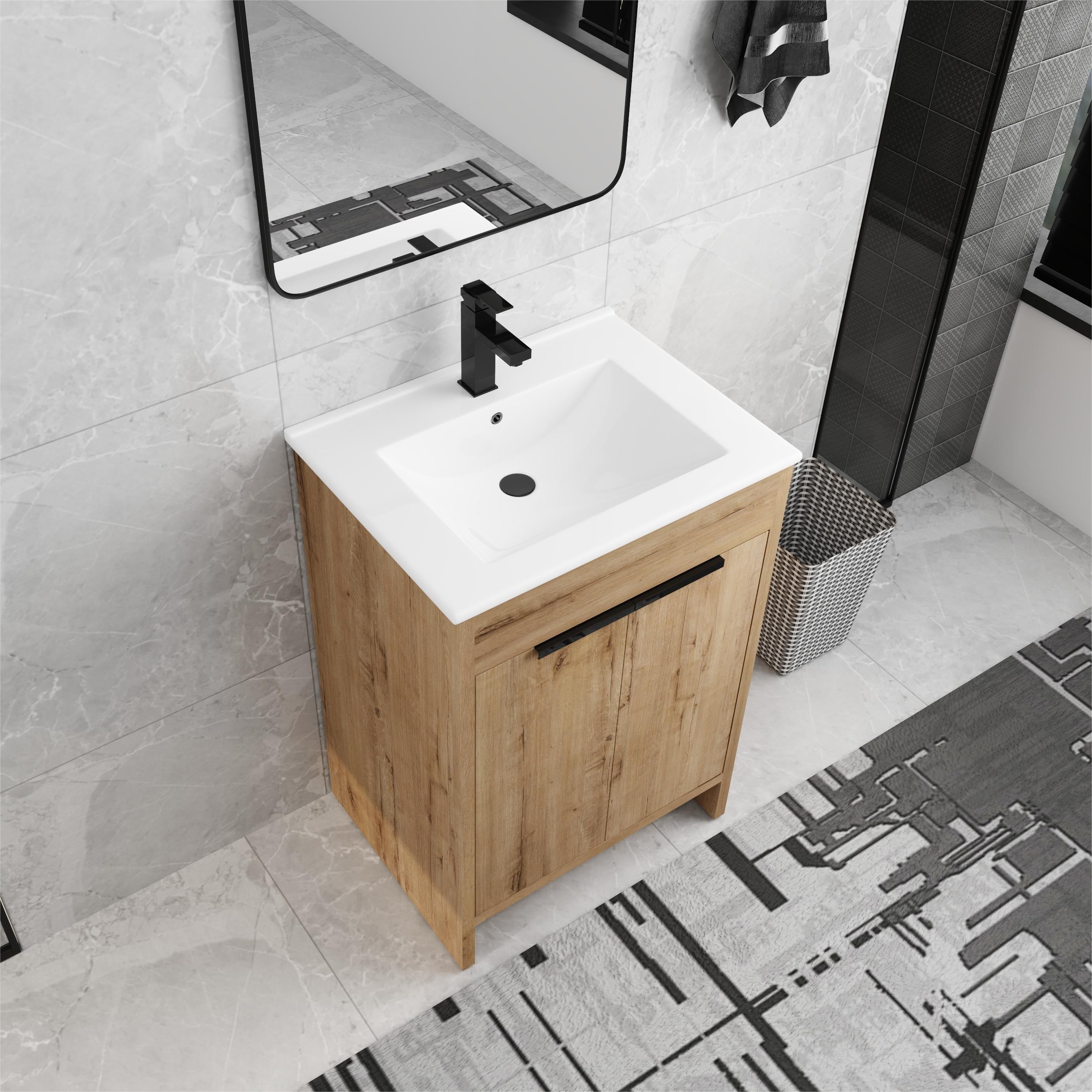 Beingnext 24/30/36 Bathroom Vanity with Sink, Freestanding Bathroom Vanity with Soft Close Door and Adjustable Shelf
