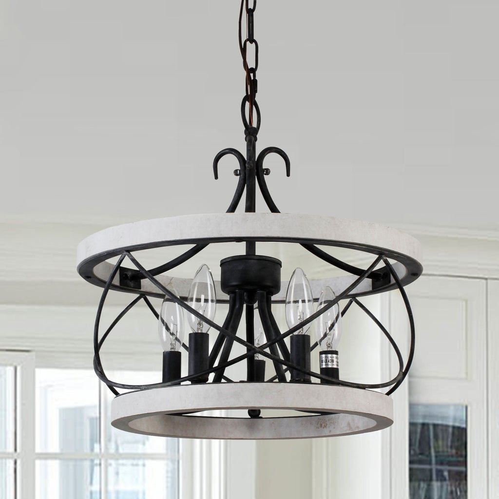 Bella Depot 5-Light Rustic Cage Wood Chandelier Dimmable Lighting, 15.7 Adjustable Farmhouse Pendant Light for Kitchen Island