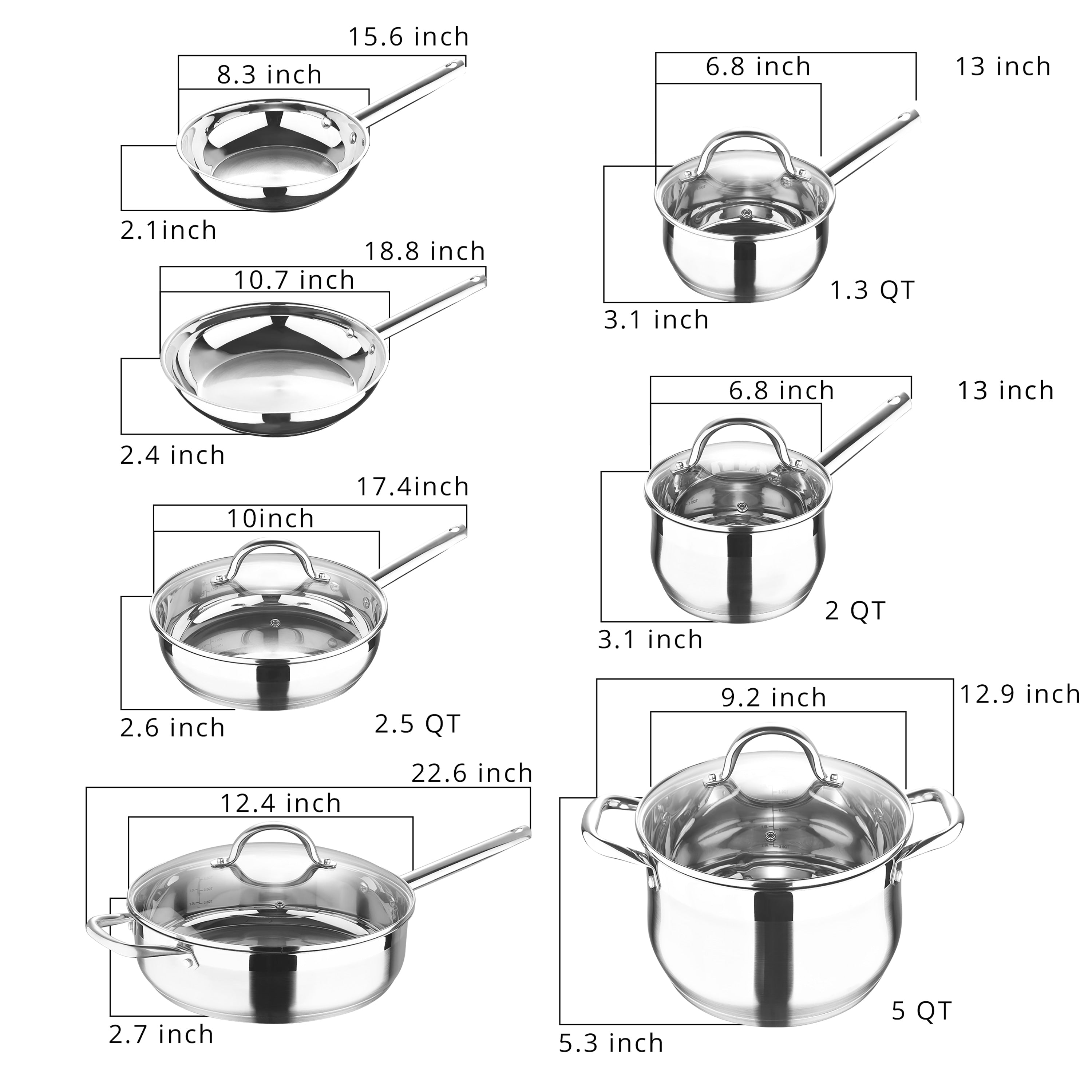 Bergner 12-Piece Stainless Steel Dishwasher Safe Induction Ready Set