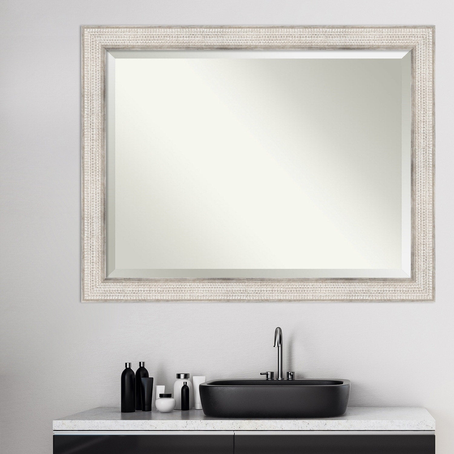 Beveled Wood Bathroom Wall Mirror - Trellis Silver Frame - Trellis Silver