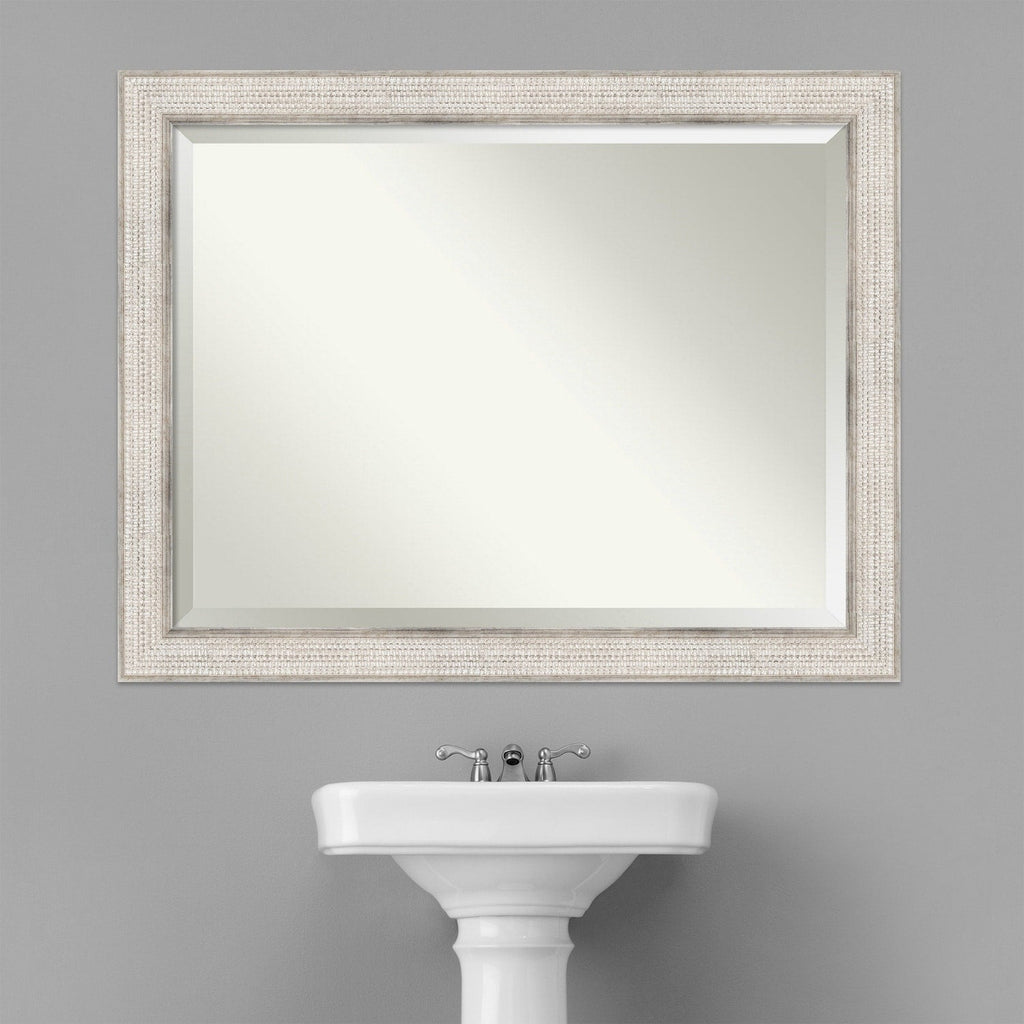 Beveled Wood Bathroom Wall Mirror - Trellis Silver Frame - Trellis Silver