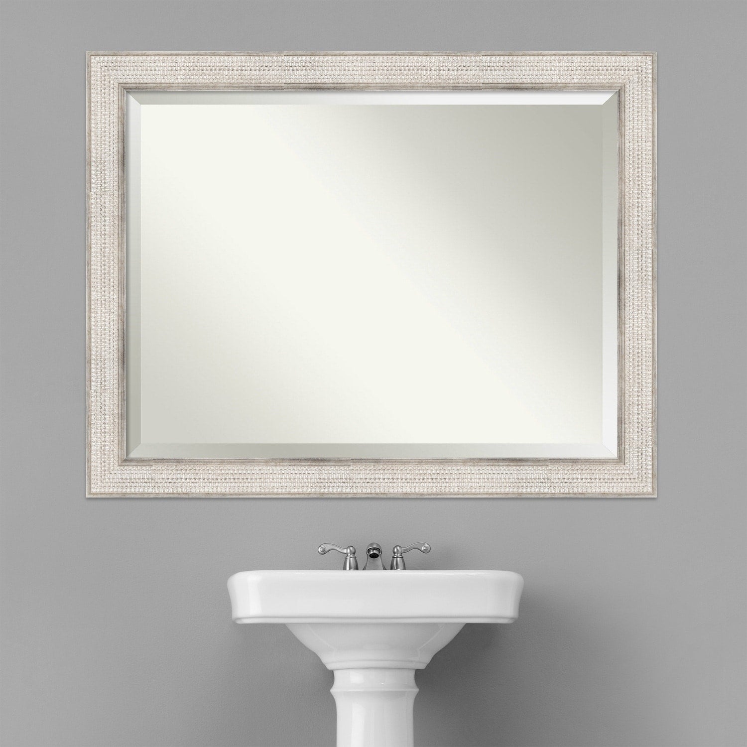 Beveled Wood Bathroom Wall Mirror - Trellis Silver Frame - Trellis Silver