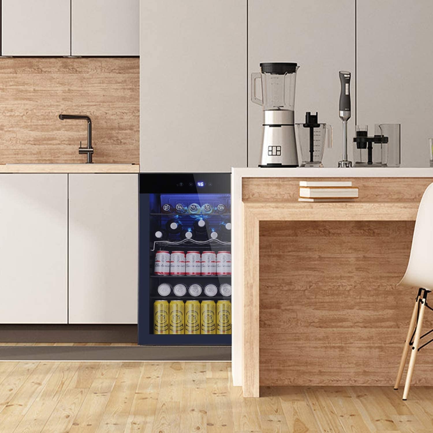 4.4cu.f Wine Cooler with LED Lights and Touch Buttons, Removable Shelves, Less Than 38dB
