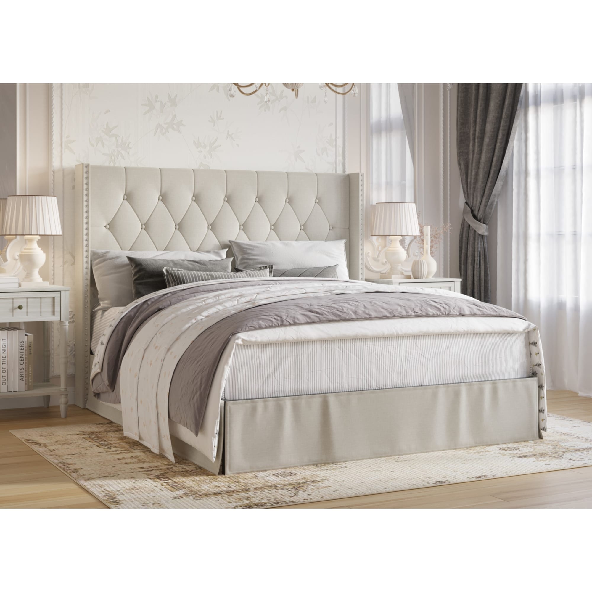 Billy Upholstered Panel Bed with 2 Nightstand