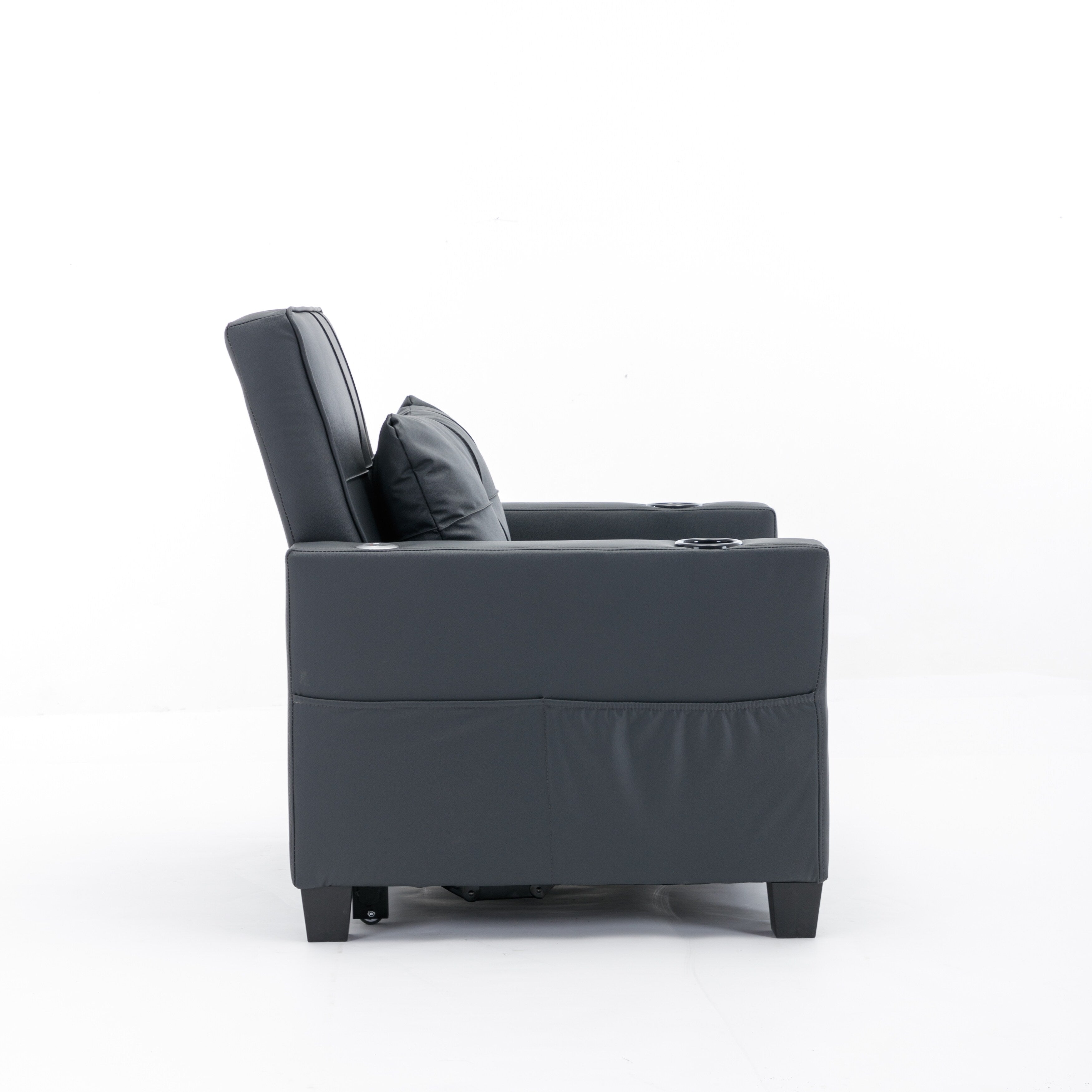 Black Faux Leather Convertible Sofa Bed with USB Ports