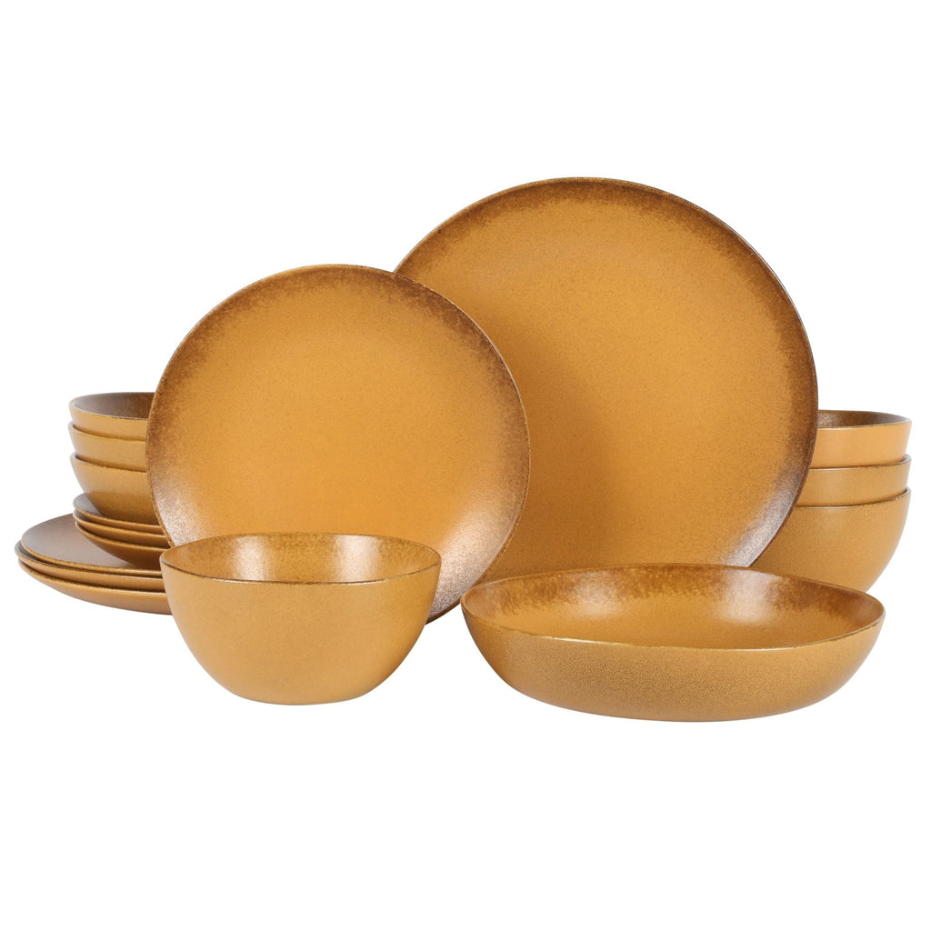 Bloomhouse Palermo Sun 16 Piece Double Bowl Stoneware Reactive Glaze Plates and Bowls Dinnerware Set
