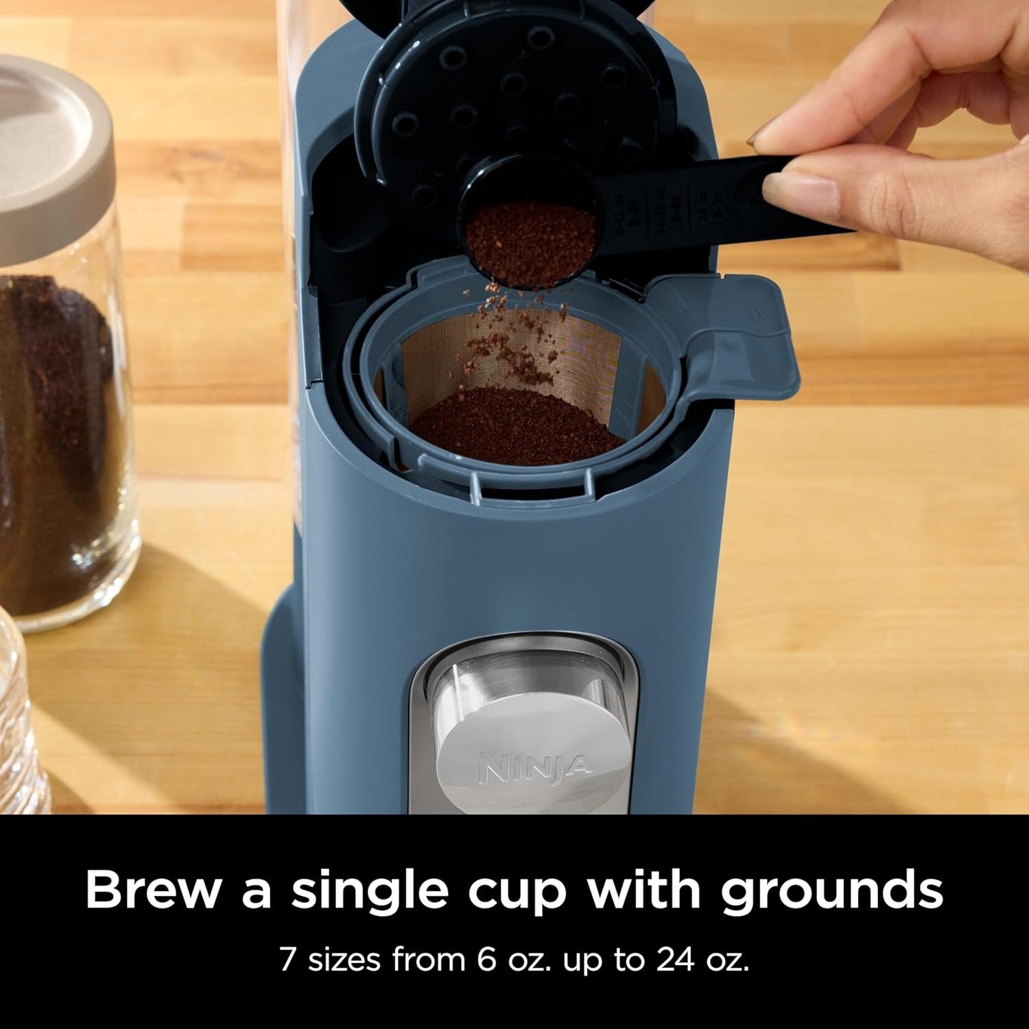 Blue Single-Serve Coffee Maker, K-Cup Compatible, 56oz Reservoir, 6-24oz Brew Sizes, Compact