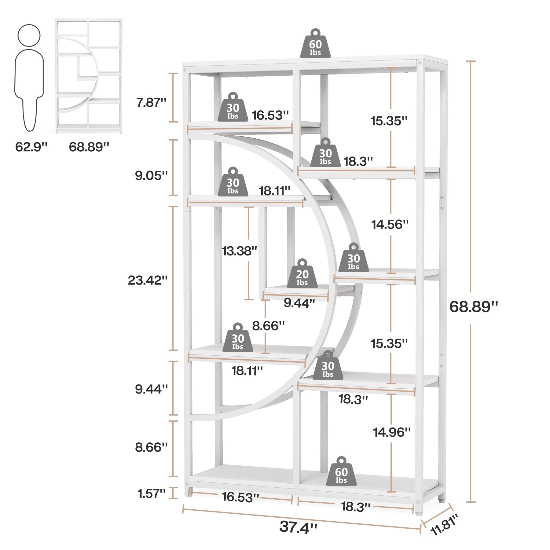 Bookshelf 5 Shelf Industrial Etagere Bookcase for Bedroom, Living Room, Home Office