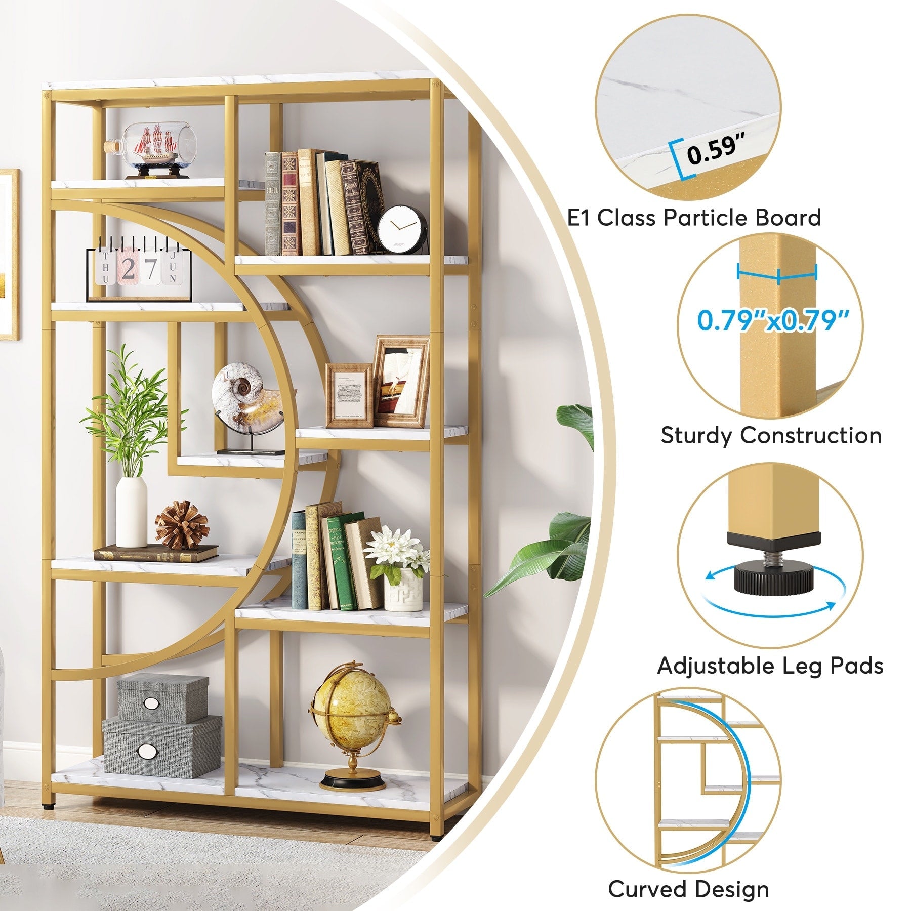 Bookshelf 5 Shelf Industrial Etagere Bookcase for Bedroom, Living Room, Home Office