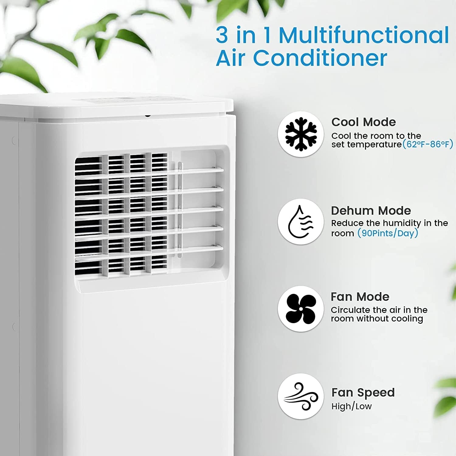 Bossin 8000BTU (Ashrae), 5000BTU（SACC) 3-in-1 Portable Air Conditioners with Remote Control,Quiet Room Portable AC Cooler - 880v