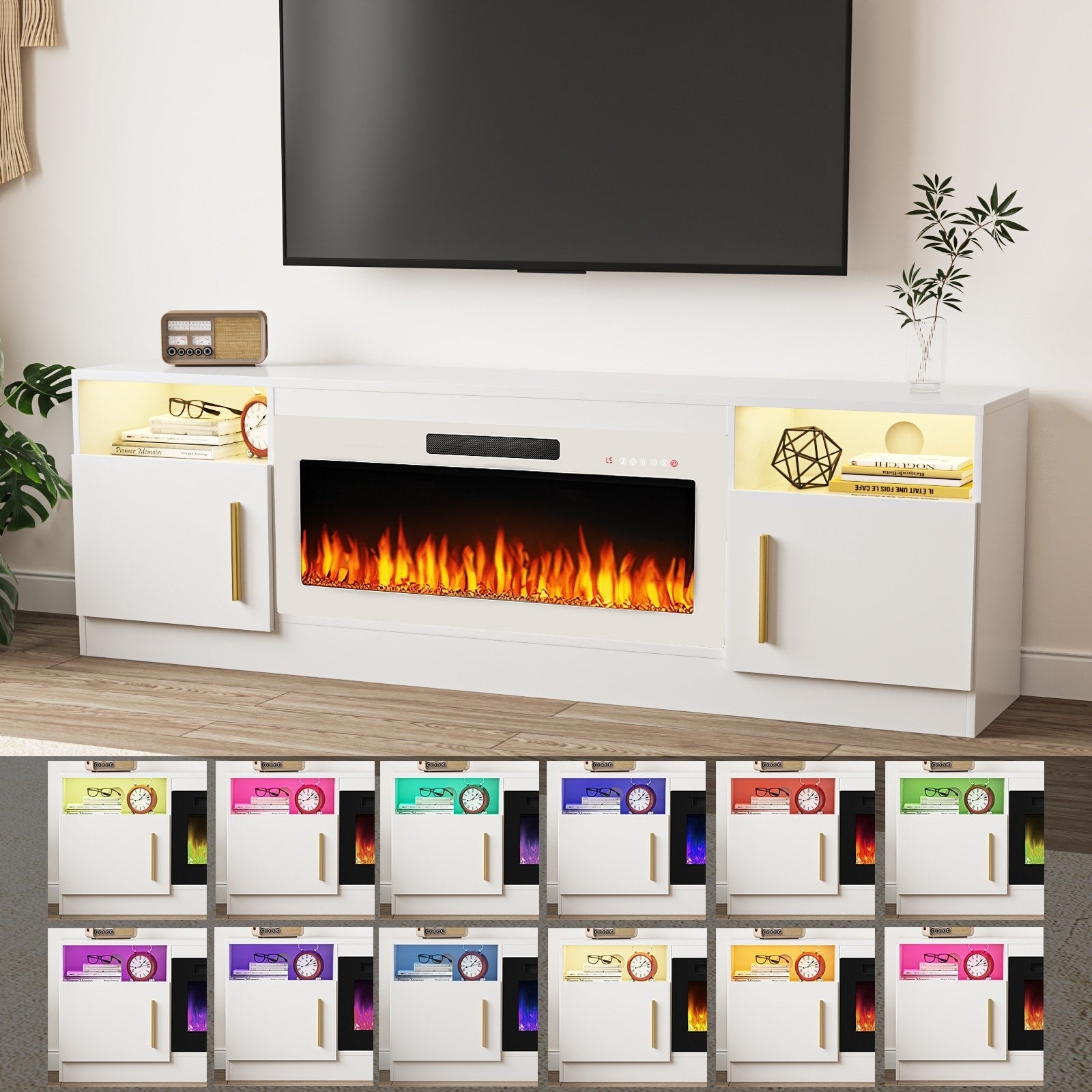 Bossin 70 Fireplace TV Stand with 36 Electric Fireplace, TV Stand for TVs Up to 80, 16 Colors LED Lights/Entertainment Center