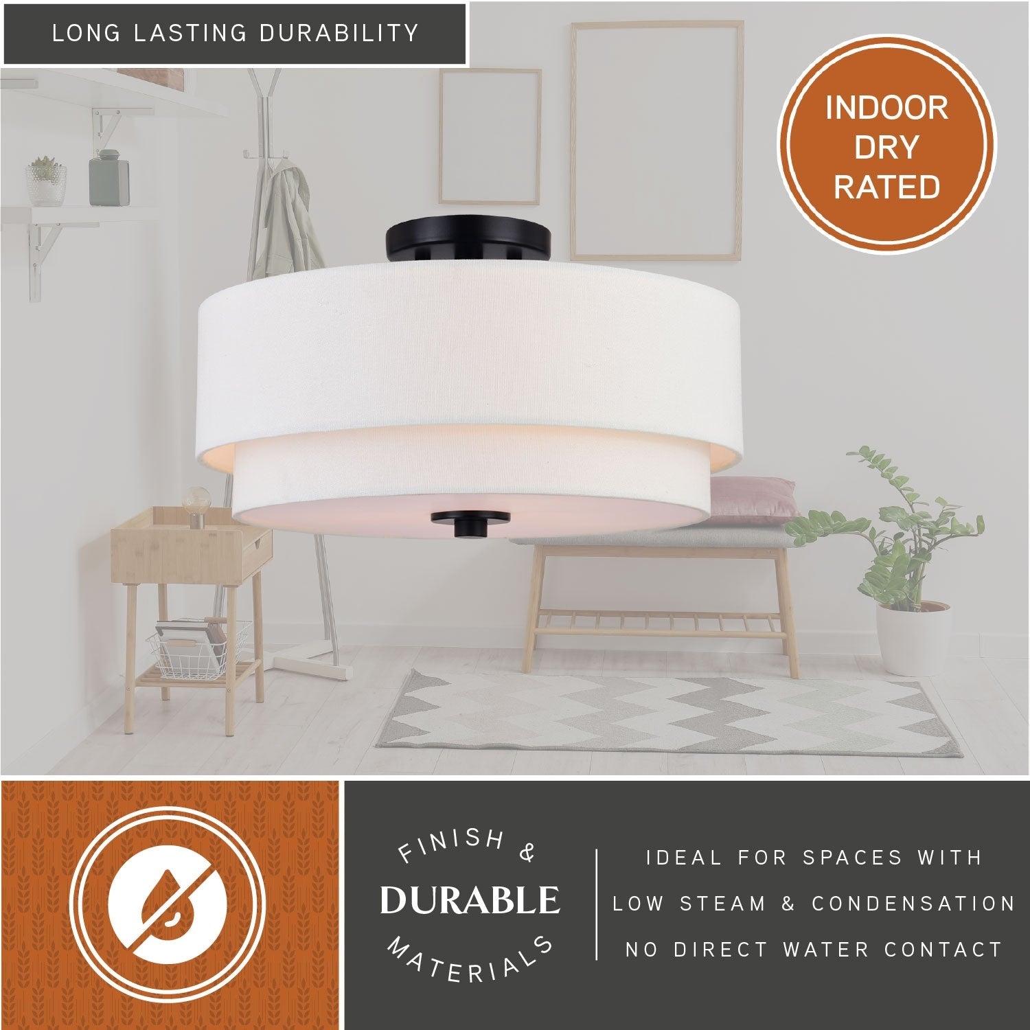 Burnaby Mid-Century Modern Ceiling Mount Light White Linen Drum Shade