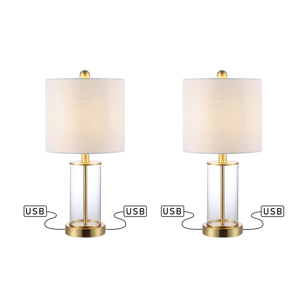 Cabell 21 Glass Modern Contemporary USB Charging LED Table Lamp, Oil Rubbed Bronze (Set of 2) by JONATHAN Y