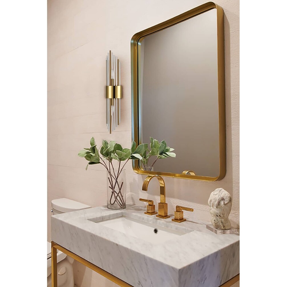 Cabrera Modern Metal Wall Sconce with Beautiful Crystal Clear Glass Rods for Bathroom Set of 2