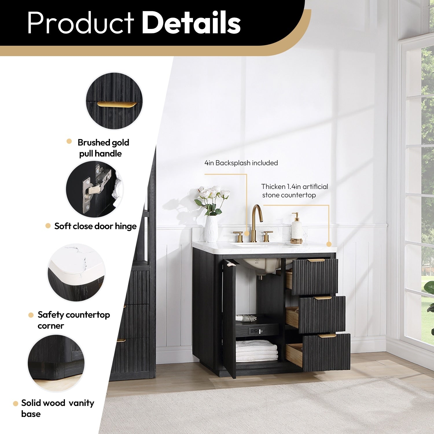 Cadiz Bath Vanity with Composite Stone Top without Mirror