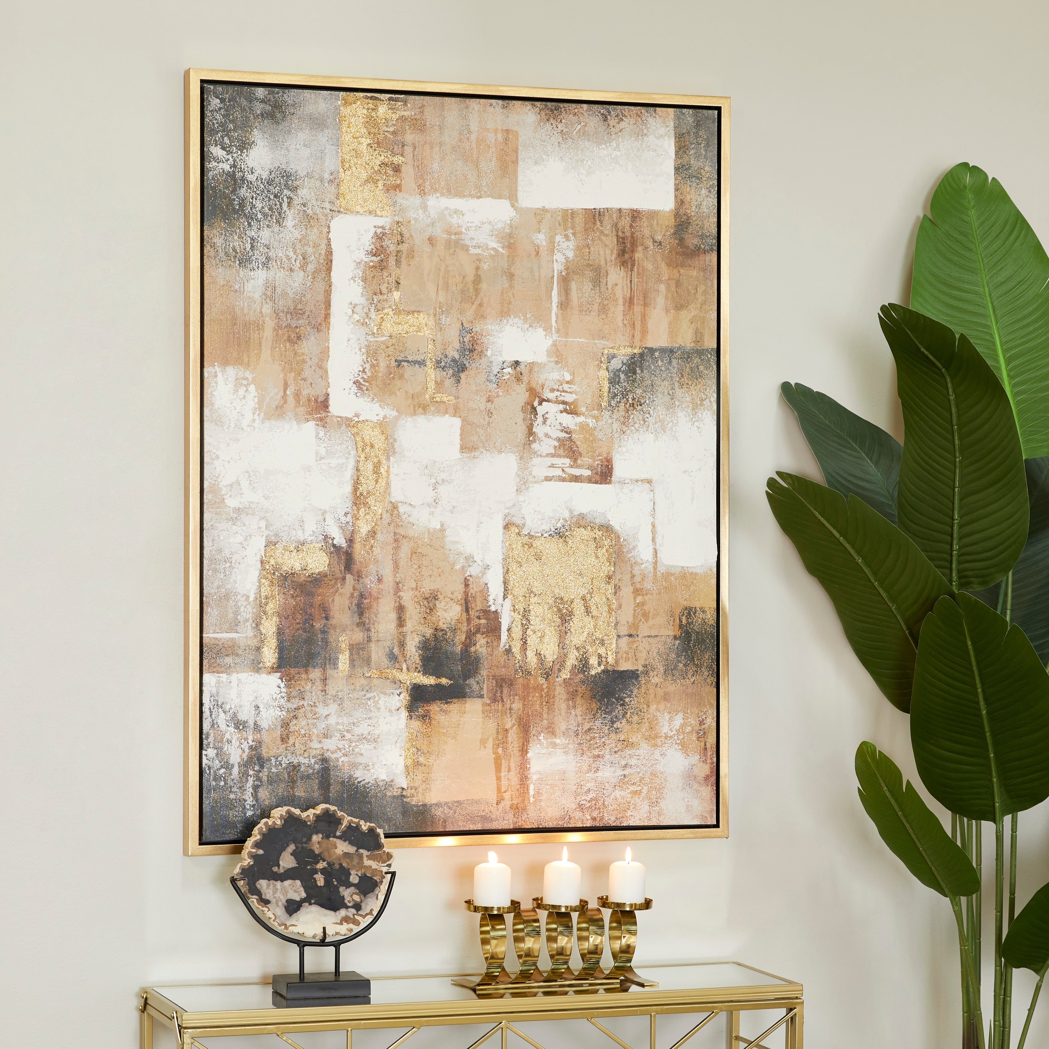 Canvas Abstract Framed Wall Art with Gold Frame - Gold - CosmoLiving by Cosmopolitan