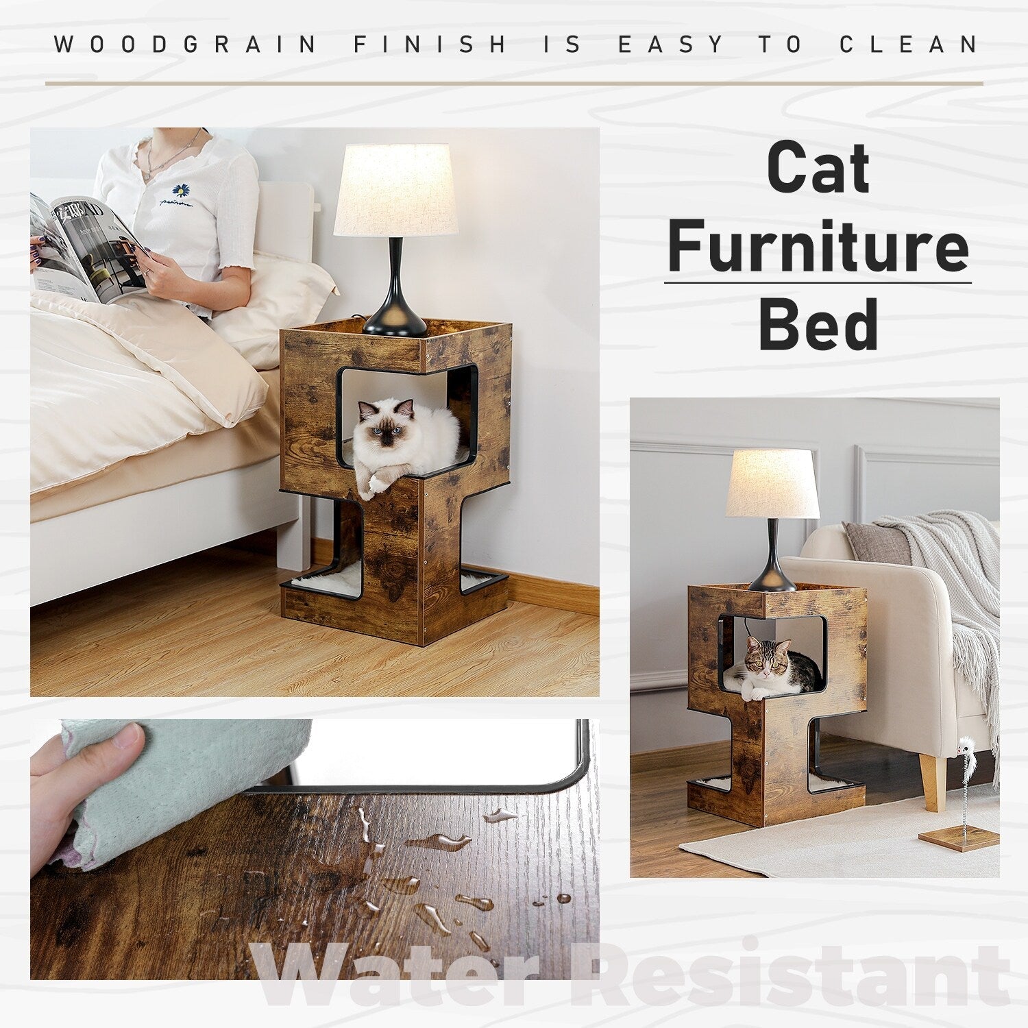 Cat House Cat Bed,Cat Tree with Scratching Pad and Removable Mats