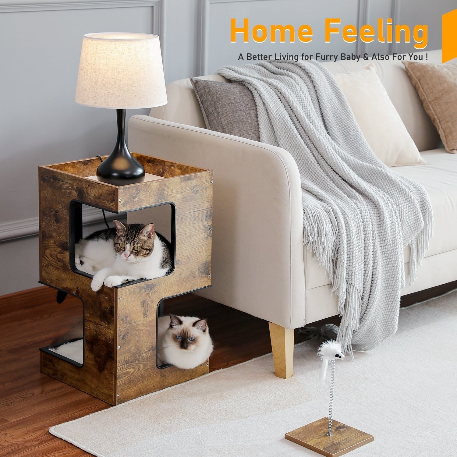 Cat House Cat Bed,Cat Tree with Scratching Pad and Removable Mats