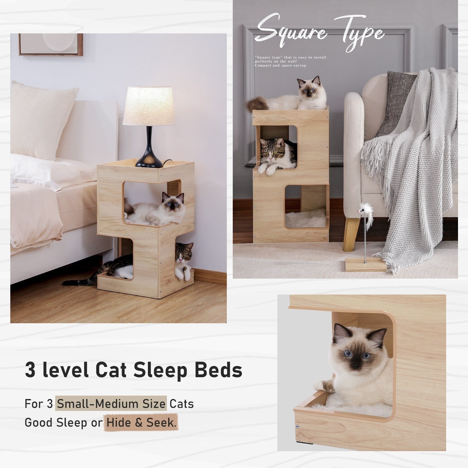 Cat House Cat Bed,Cat Tree with Scratching Pad and Removable Mats
