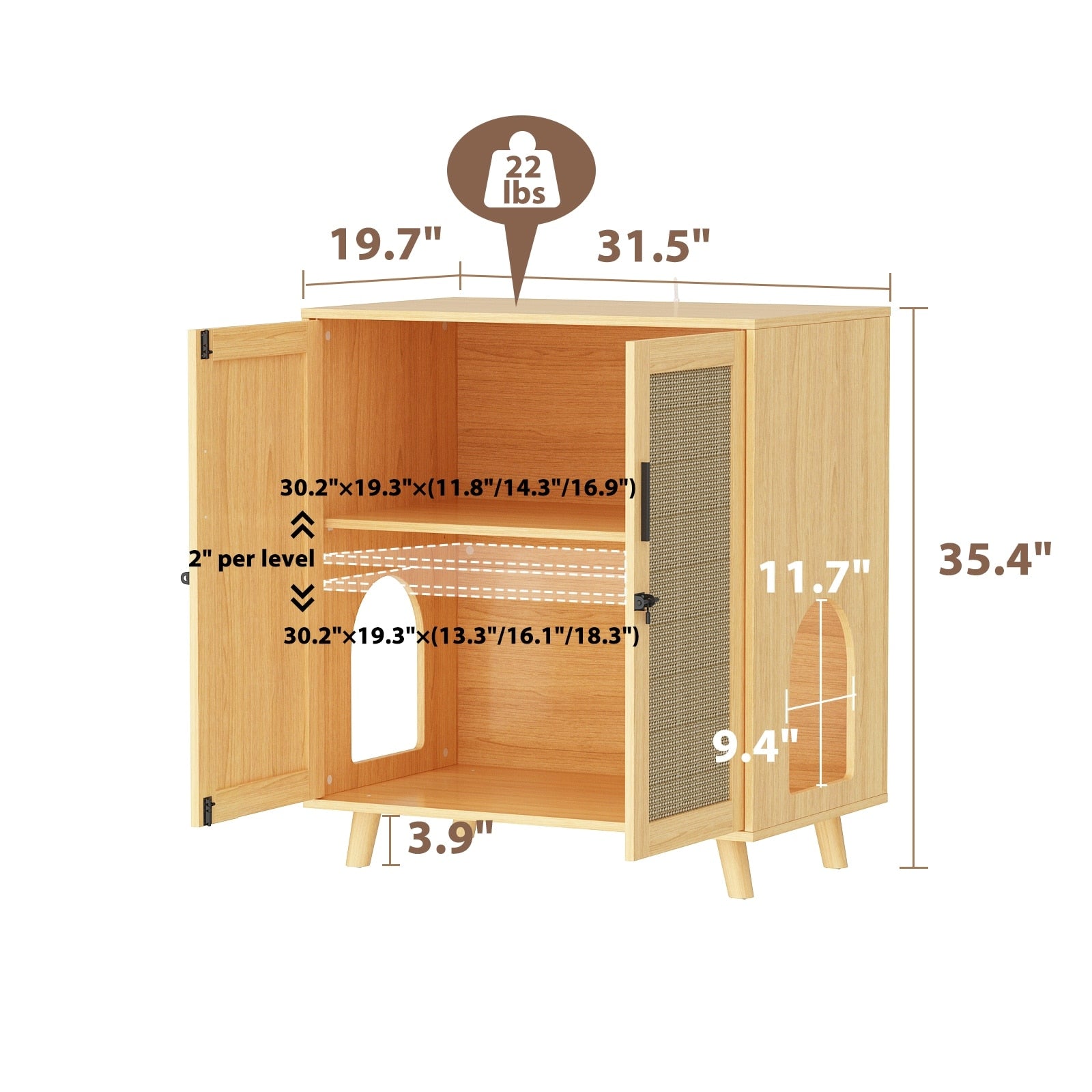 Cat Litter Box Enclosure Cat House Side Table Door Cabinet Bookcase