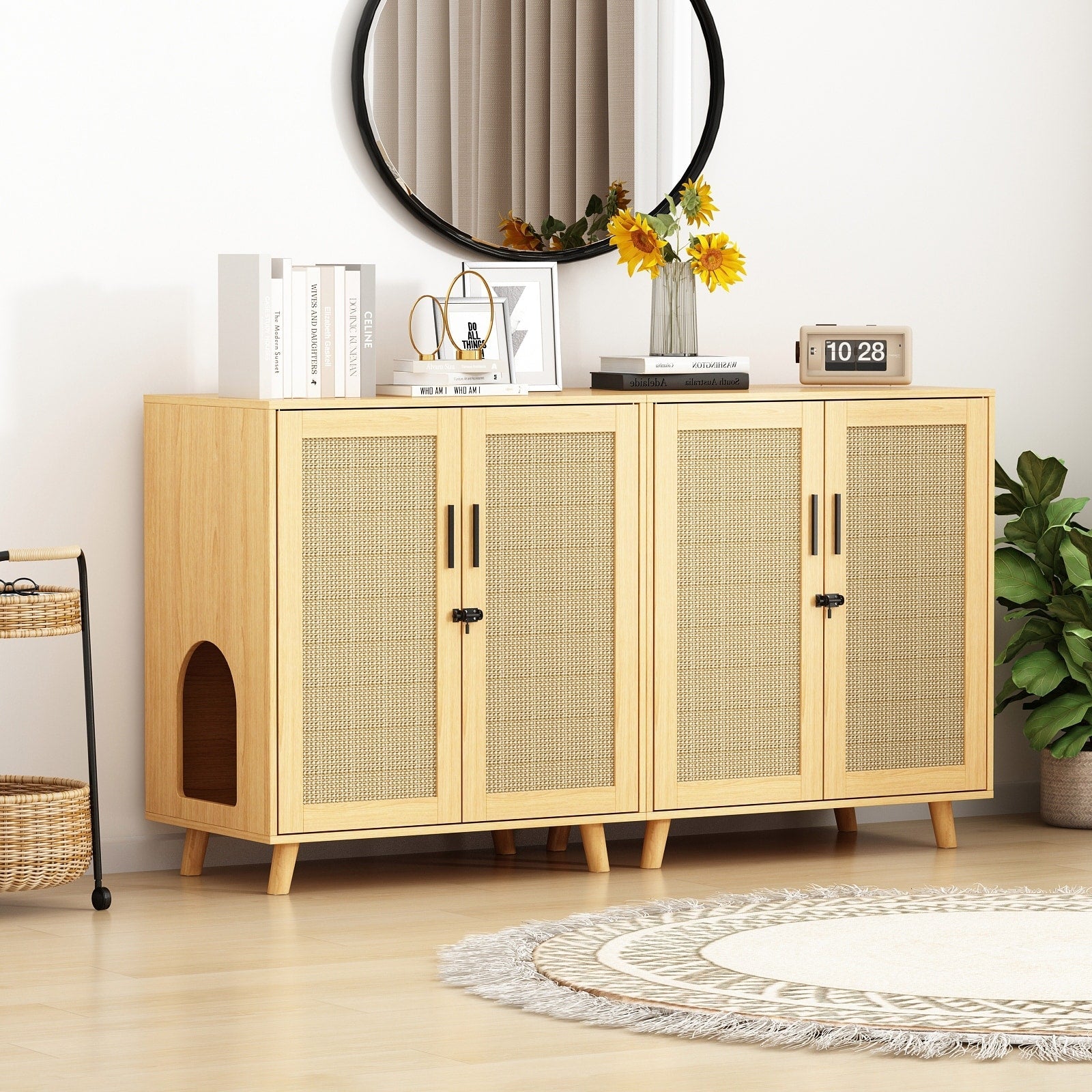 Cat Litter Box Enclosure Cat House Side Table Door Cabinet Bookcase