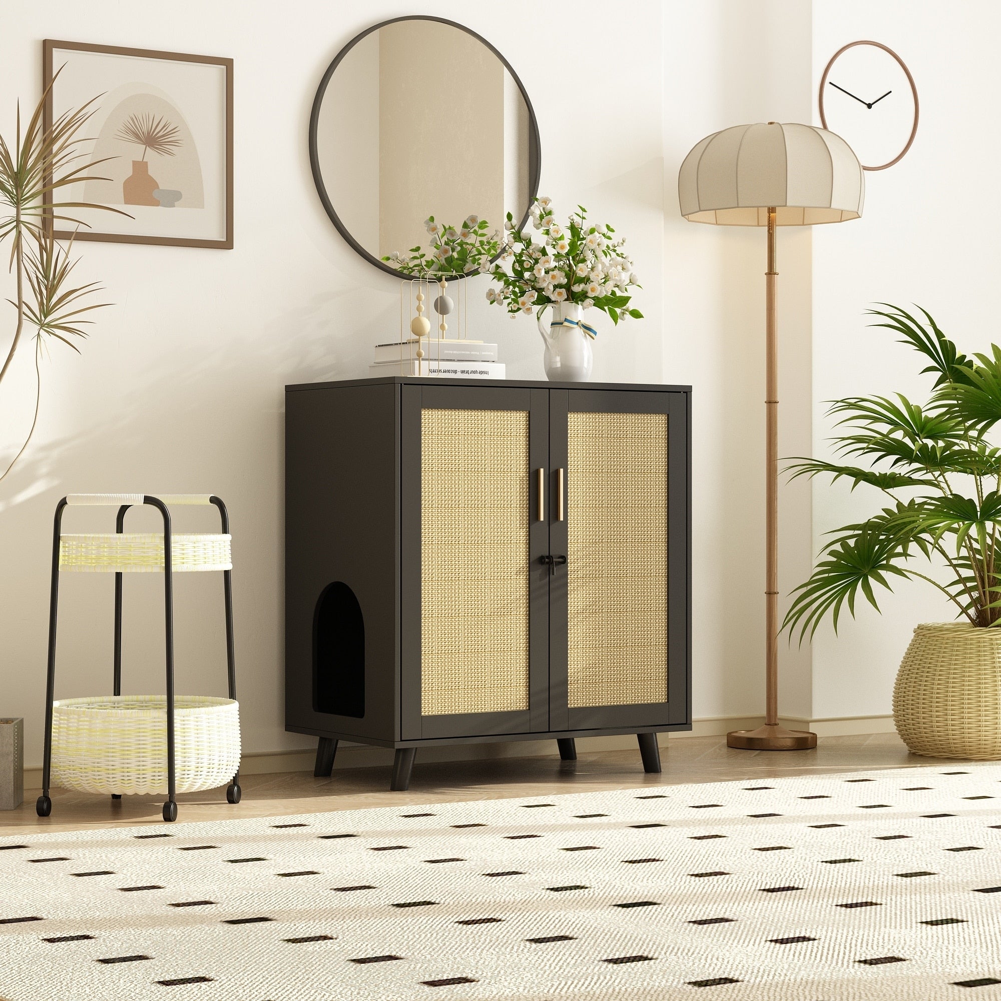 Cat Litter Box Enclosure Cat House Side Table Door Cabinet Bookcase